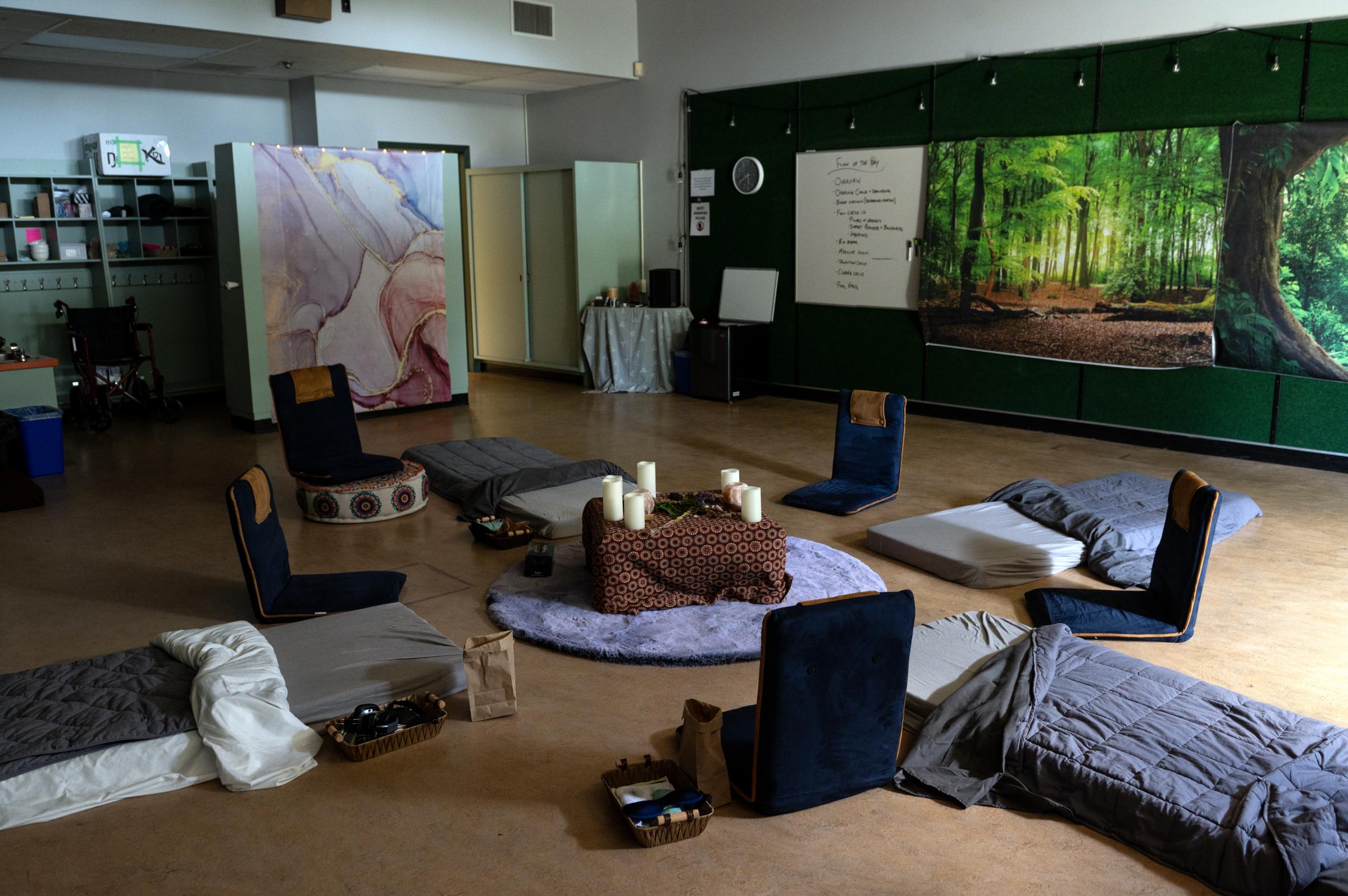 End-of-Life Psilocybin Therapy - A room set up for a psilocybin-assisted therapy session...