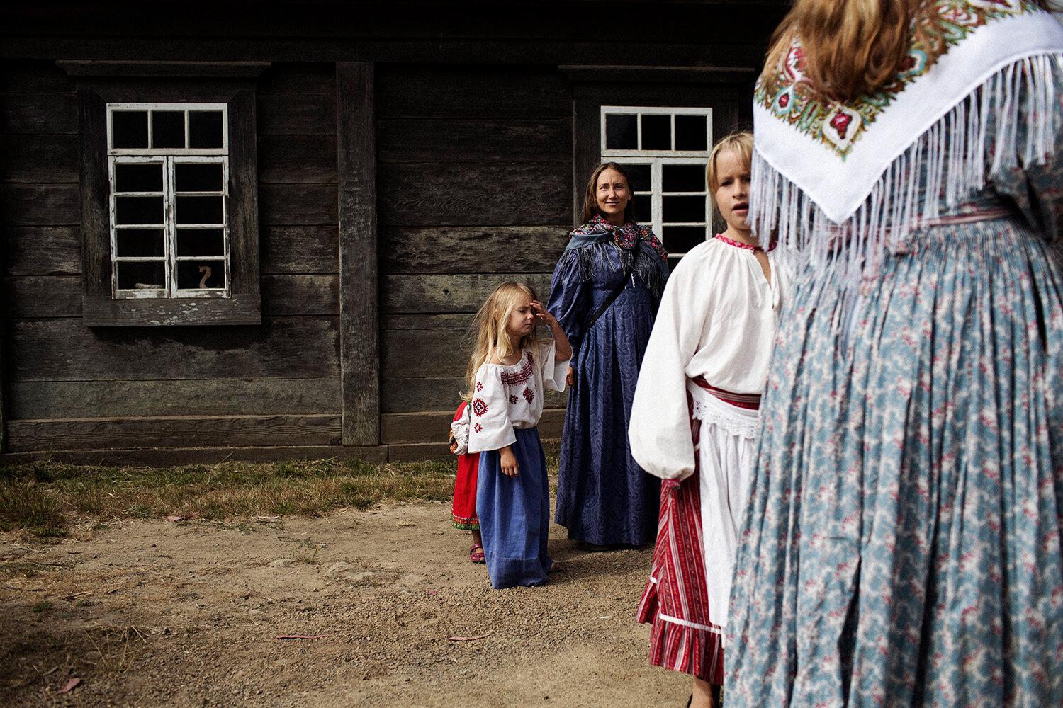 Women and girls dressed as traditional Russians at the Fort Ross Festival at Fort Ross State...