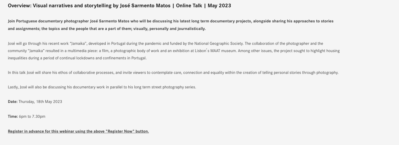 Thumbnail of Visual narratives and storytelling by José Sarmento Matos | Online Talk | May 2023