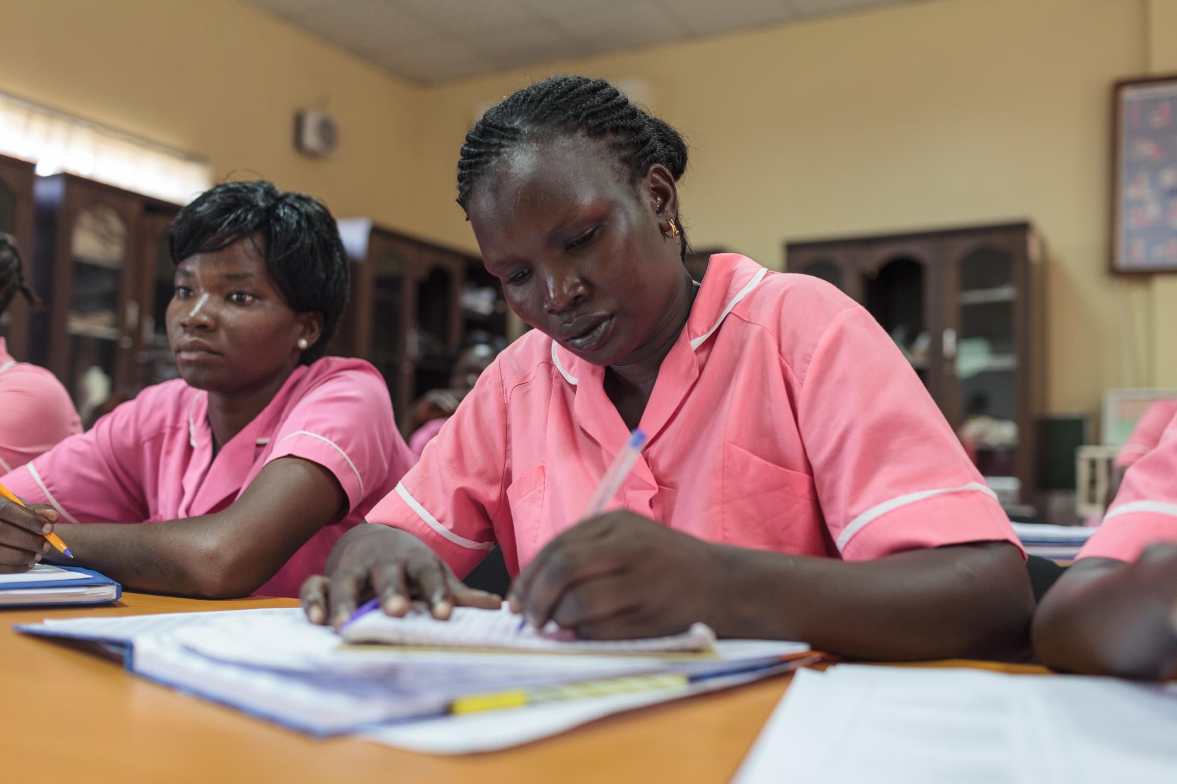 CHANGES BEGINS WITH LEARNING - Midwifery student Martha Maluk, 34 from Jonglei State, during a class at the Juba College of...