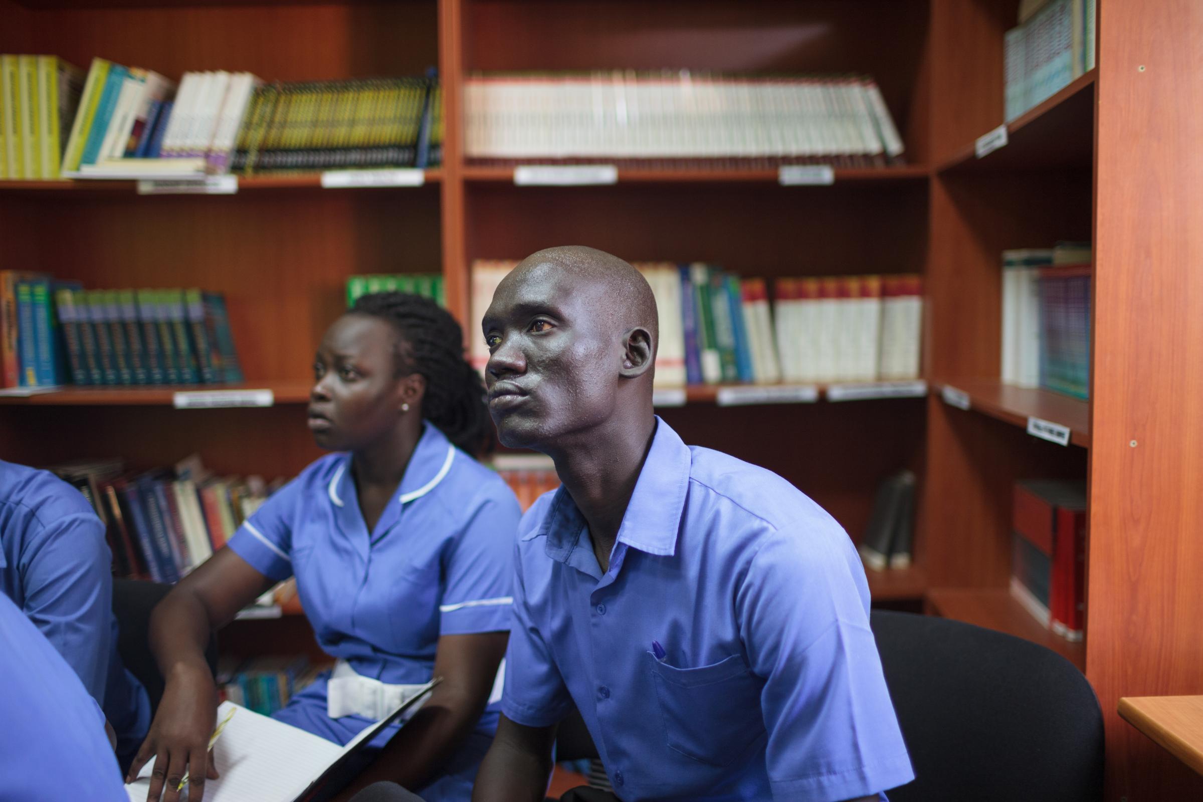 CHANGES BEGINS WITH LEARNING - Gabriel Abuol Knai, 22, from Jonglei State, during an anatomy and physiology class, on his first...
