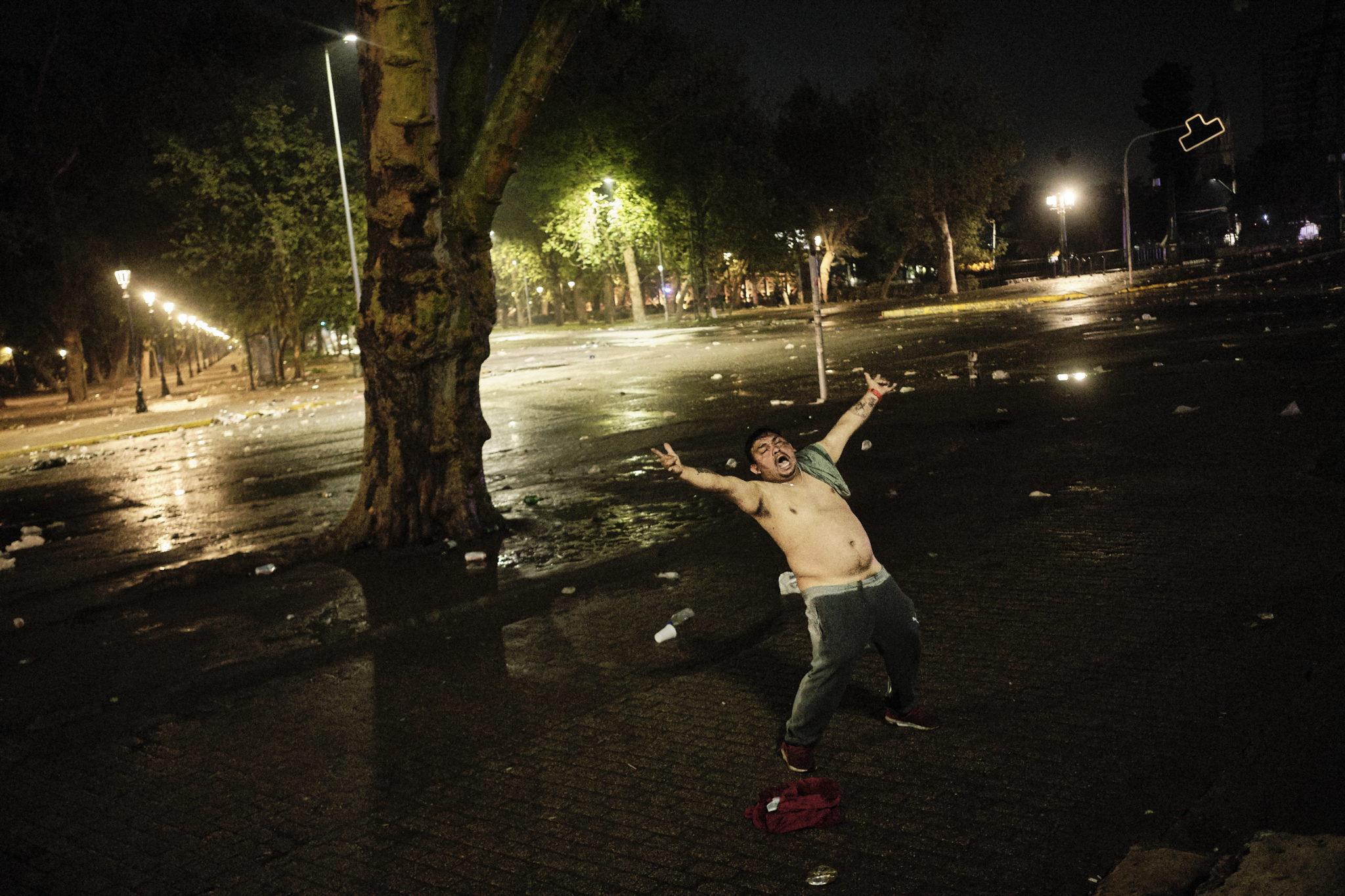 PAISAJE INVISIBLE - A man yells alone at the 'Dignity Square' after the...
