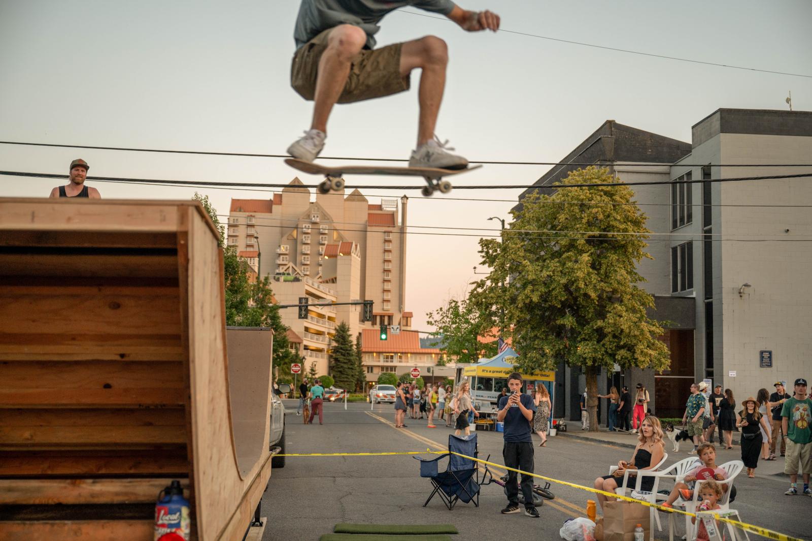 A skater jumps of a halfpipe in...ng. San Francisco United States