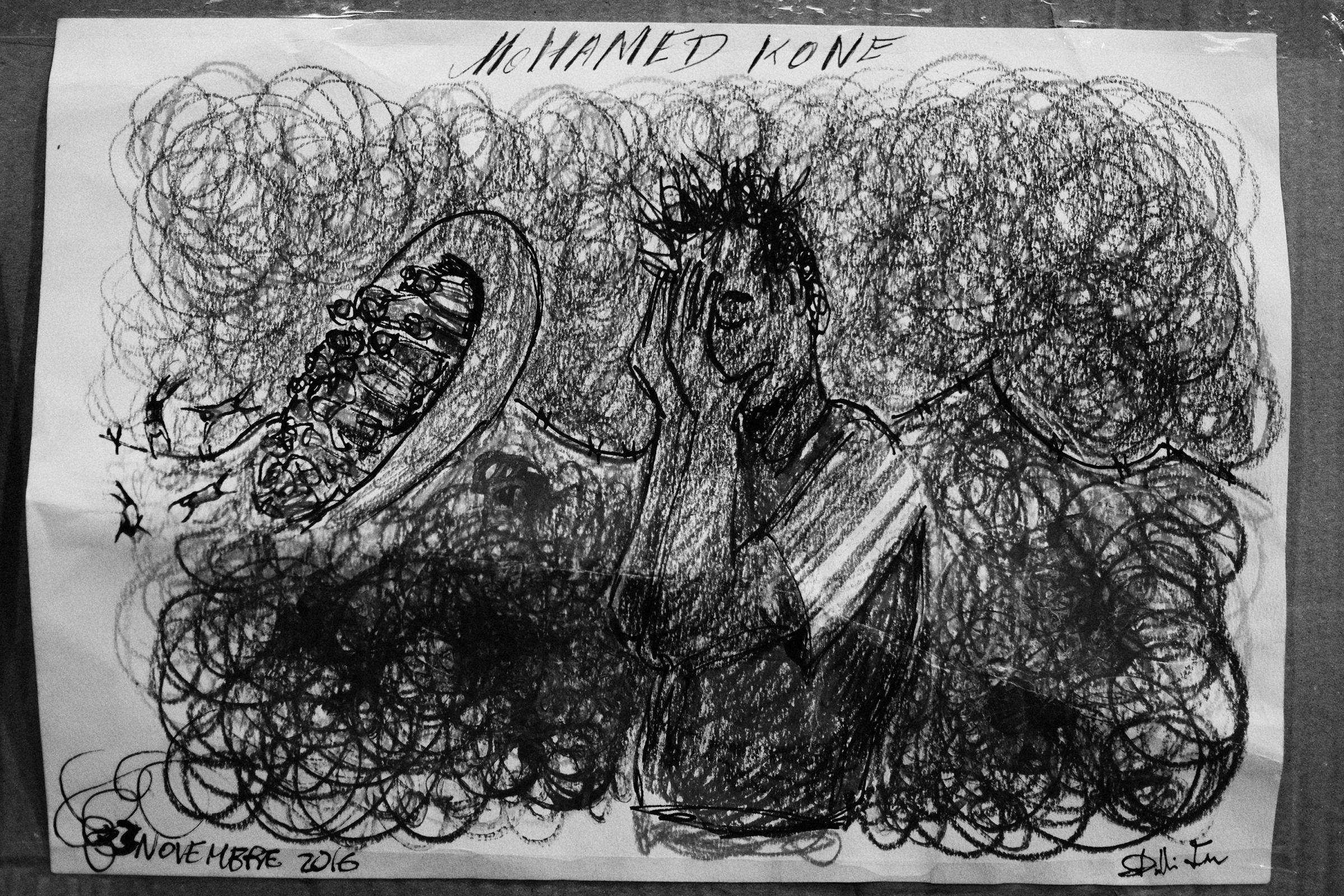 The Way / In Limbo - Migration in Europe - One of Mohamed's old drawings which diplays an overturned...