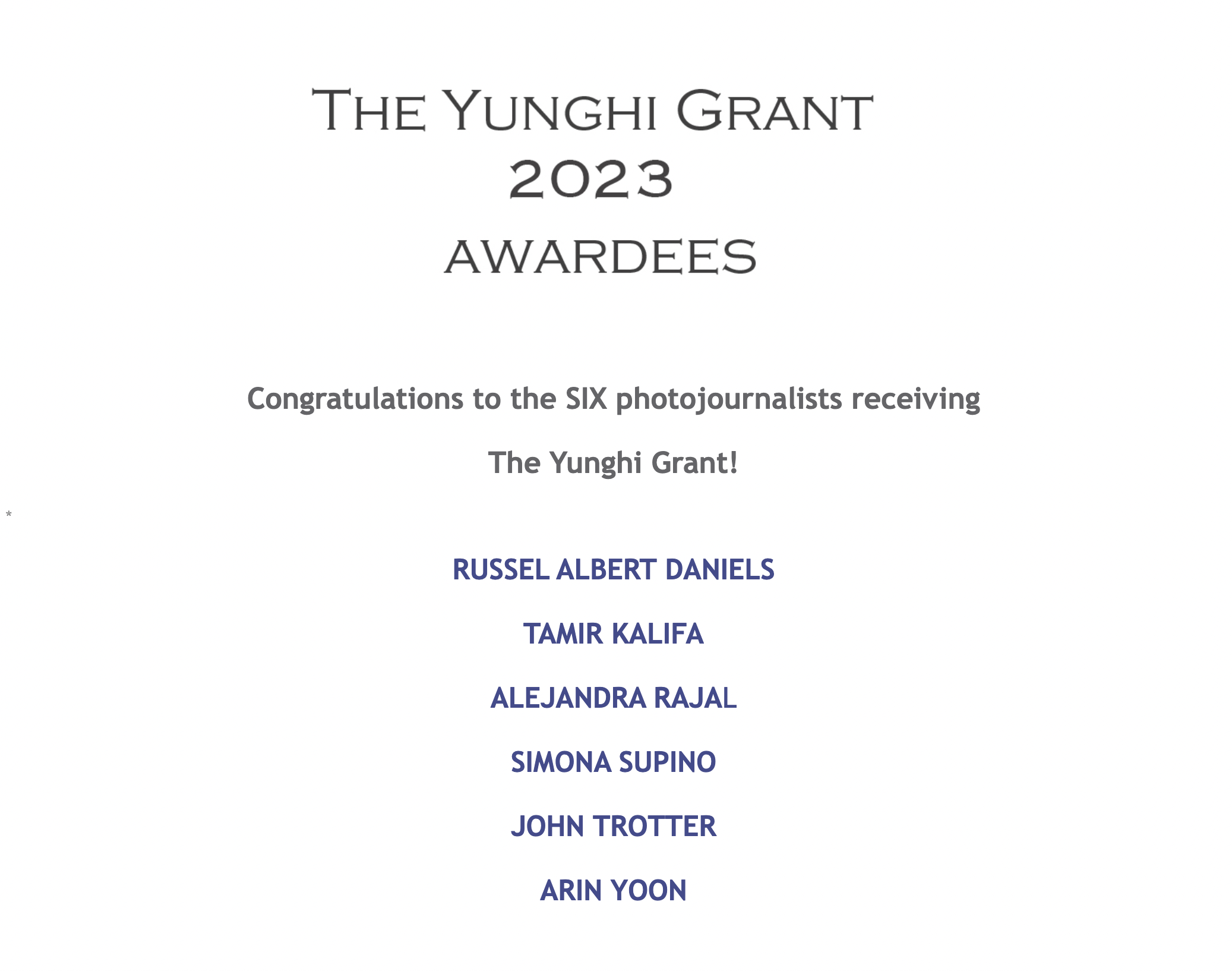 Yunghi Grant Awardee