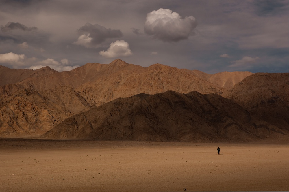 A man transverses the mountains...39;s northern region of Ladakh.