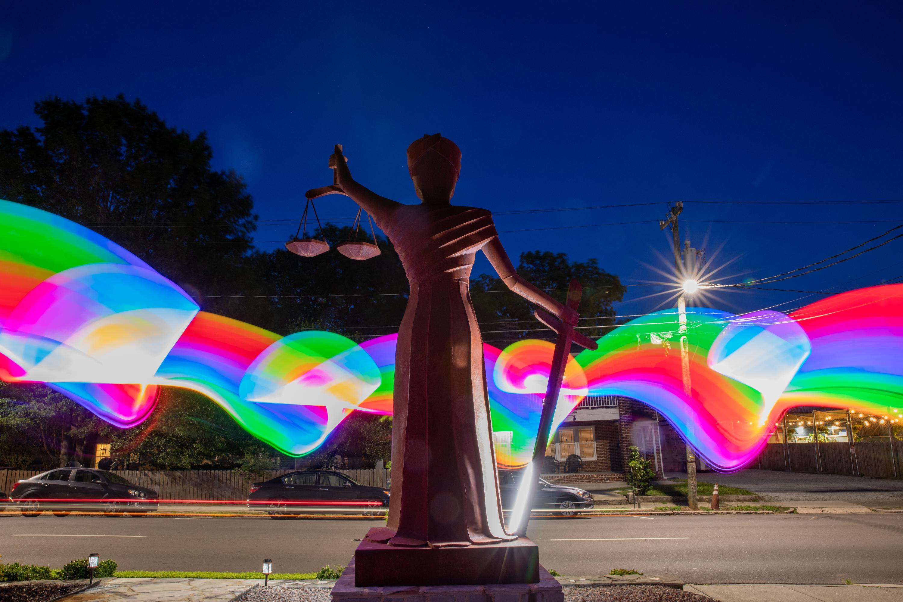 Duke Engineering  - Statue Justice on Mangum photographed on July 17th, 2025....