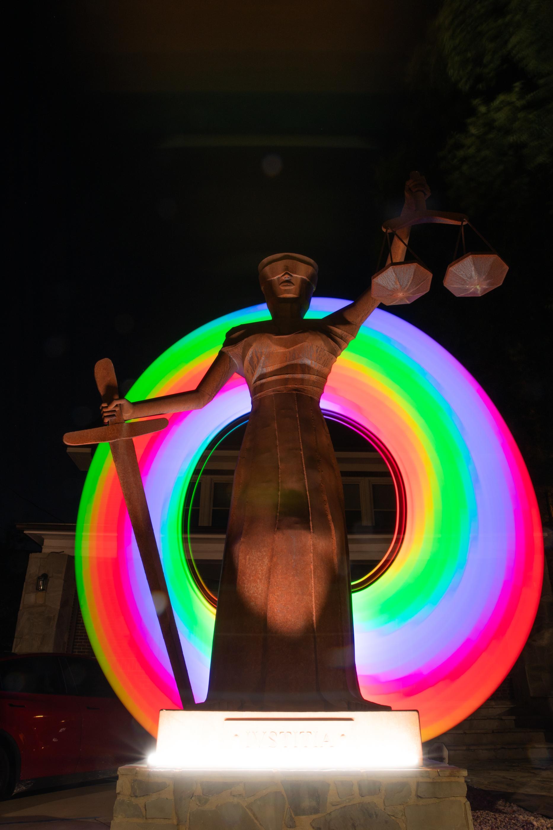 Duke Engineering  - Statue Justice on Mangum photographed on July 17th, 2025....