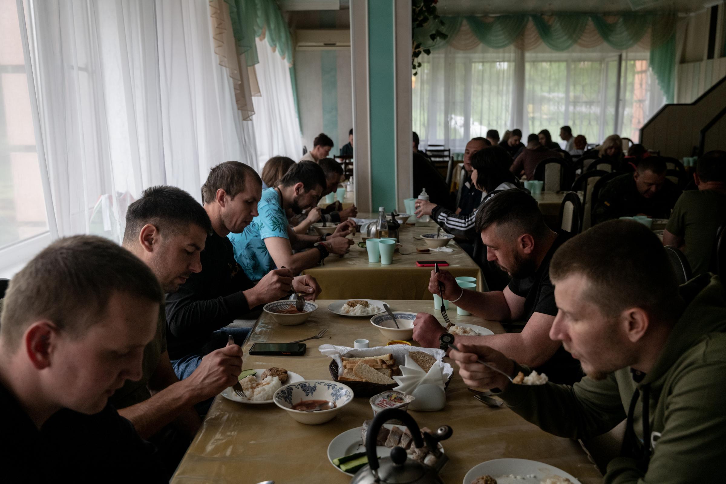 The Hidden Trauma of Ukraine's Soldiers - Ukrainian service member during lunch at a sanitarium in...