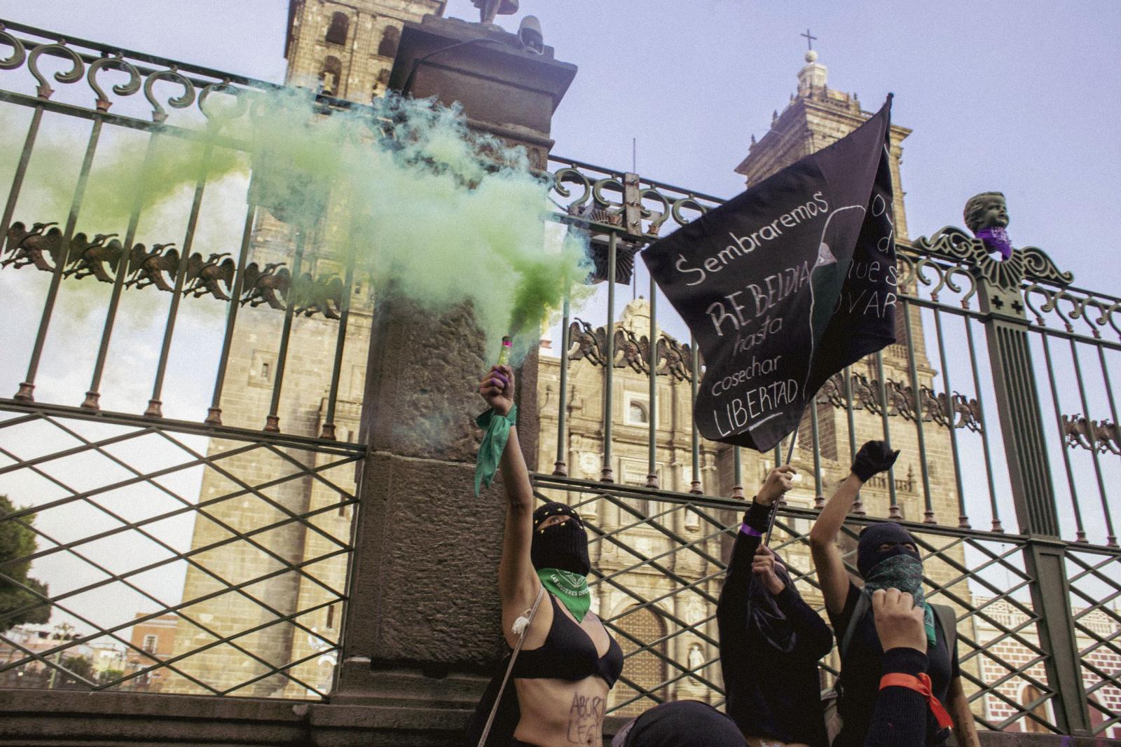 Fuego Feminista - Demonstrators shout slogansduring an International...