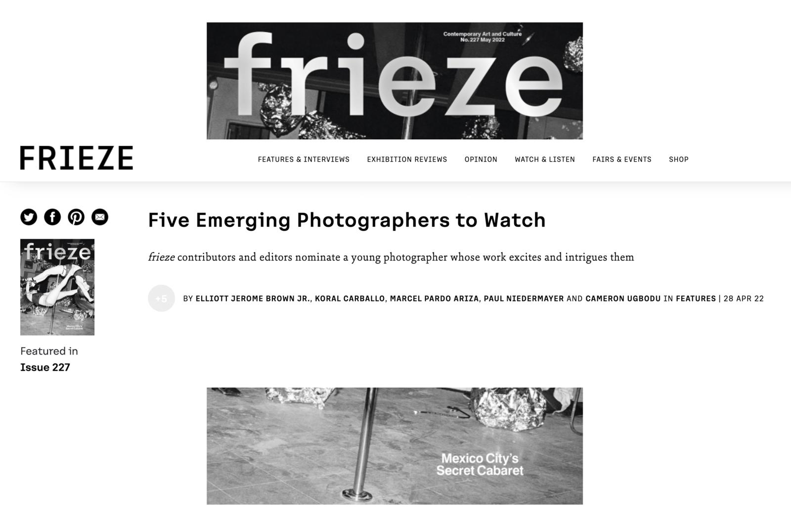 FRIEZE Magazine - Five Emerging Photographers to Watch Select 
