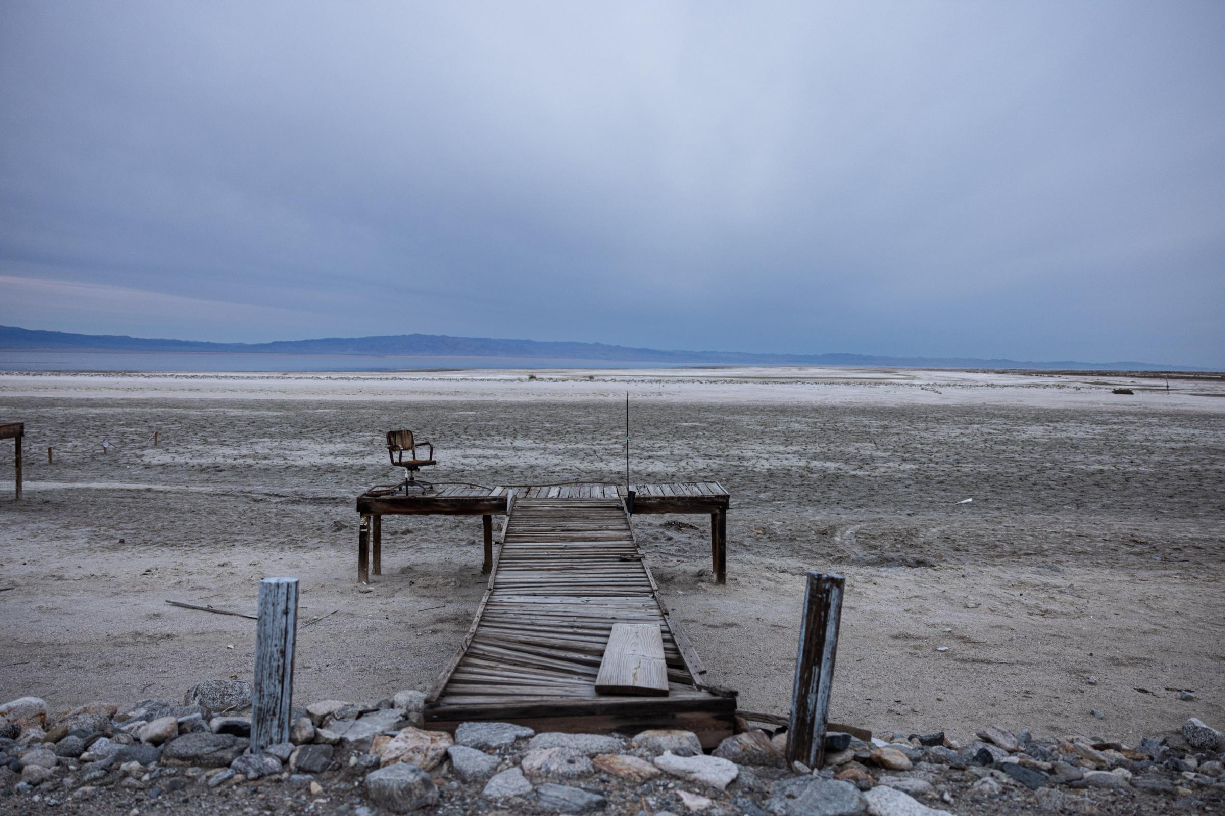  - The Salton Sea faces a crisis  - A dock on a property on Oahu Lane sits reaching out into...
