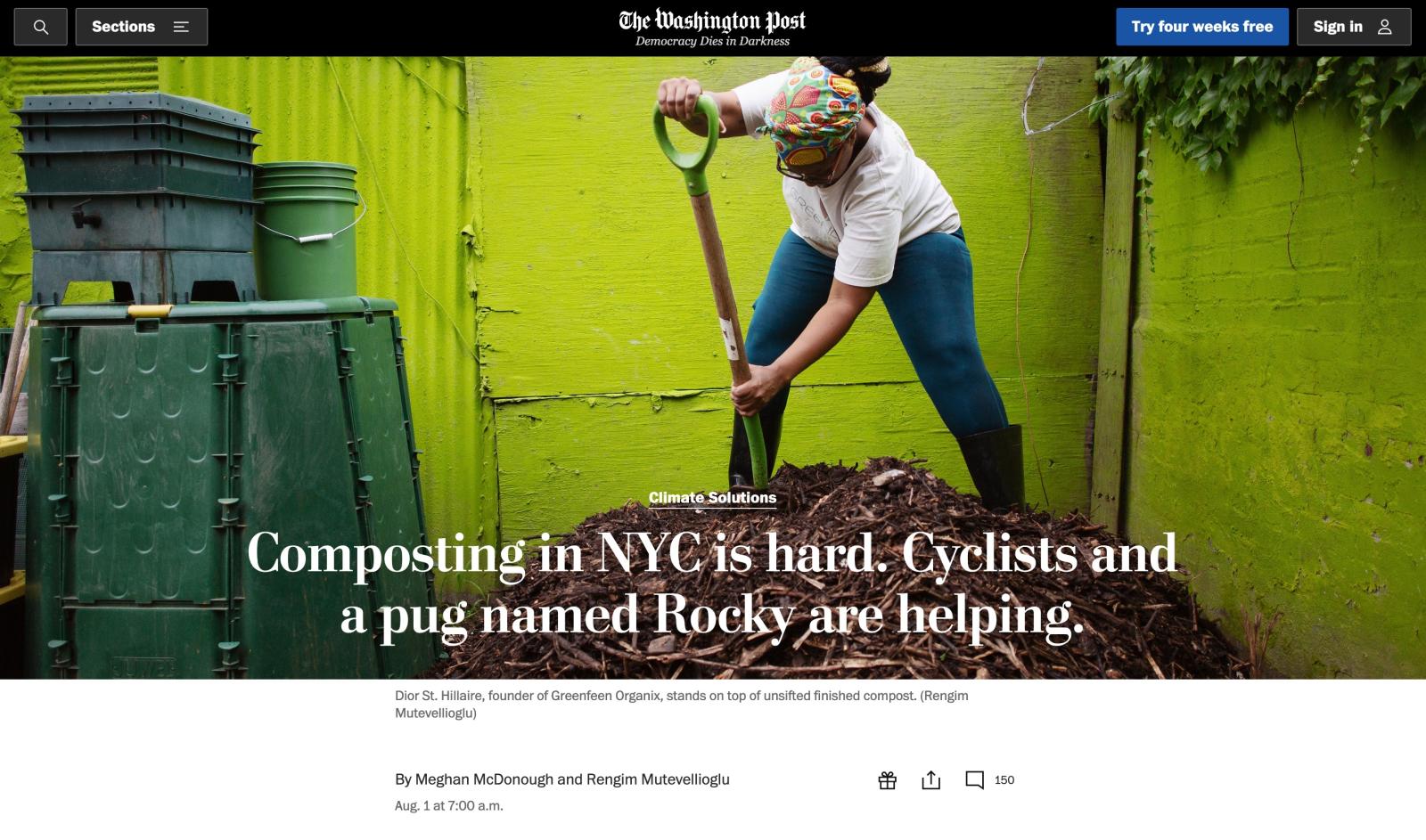 In The Washington Post: "Composting in NYC is hard. Cyclists and a pug named Rocky are helping" with Meghan McDonough 
