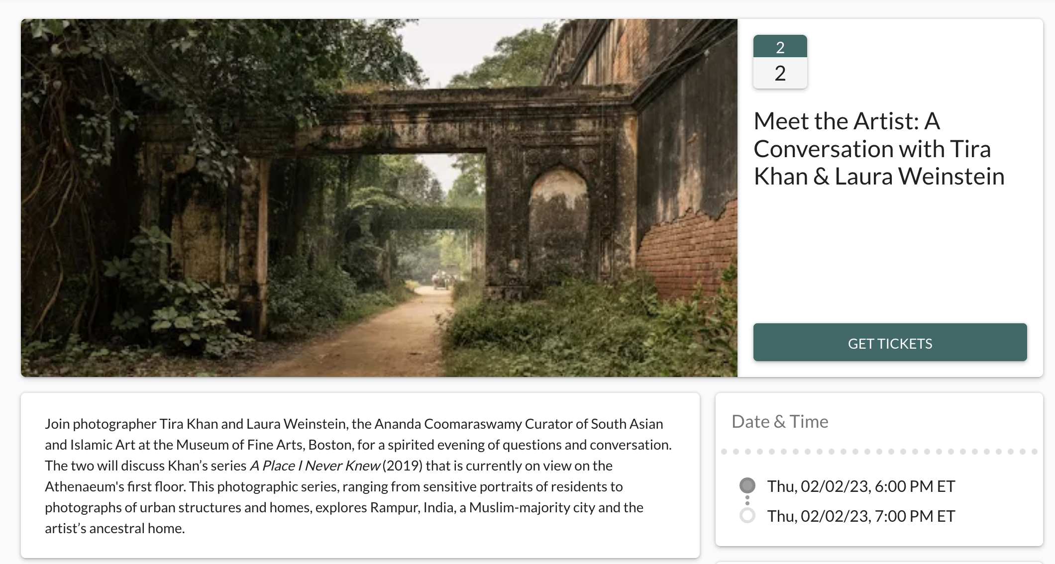 Exhibition and conversation with MFA curator on India series