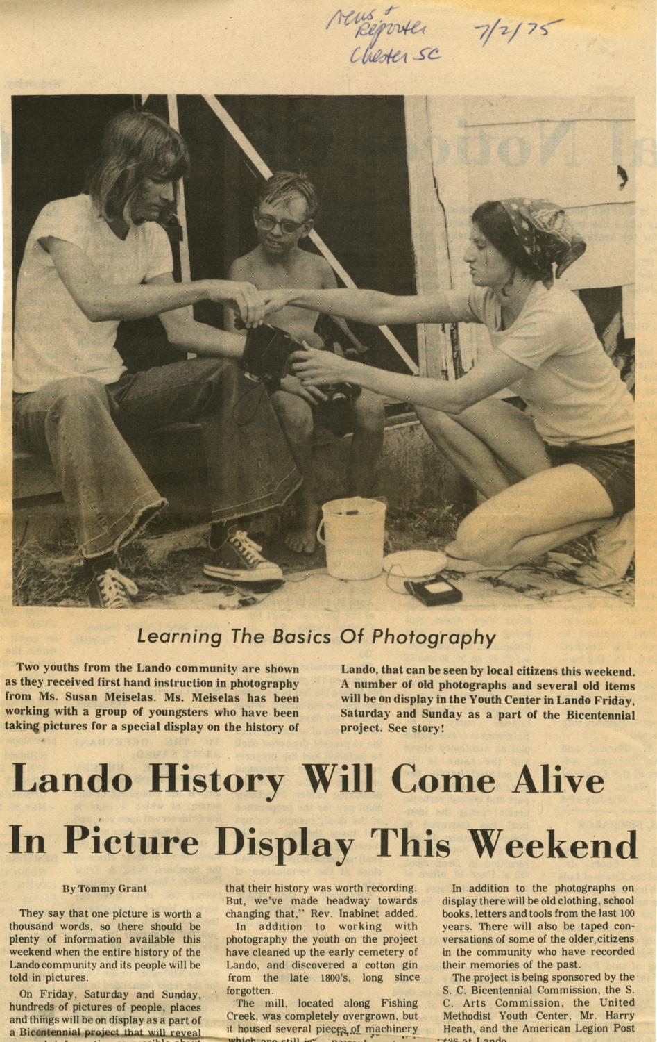 A Photographic Genealogy - The History of Lando - Newspaper clipping from Chester, South Carolina,  Lando...