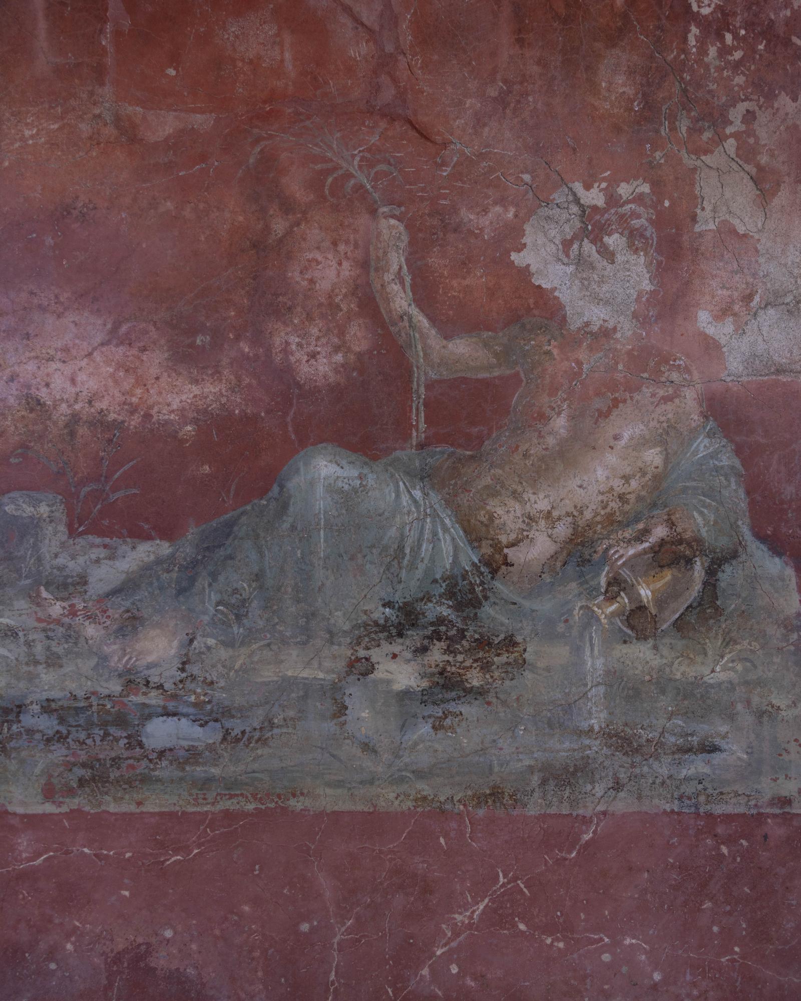 Upstream - Pompei, June 2023. A fresco representing the Sarno River...