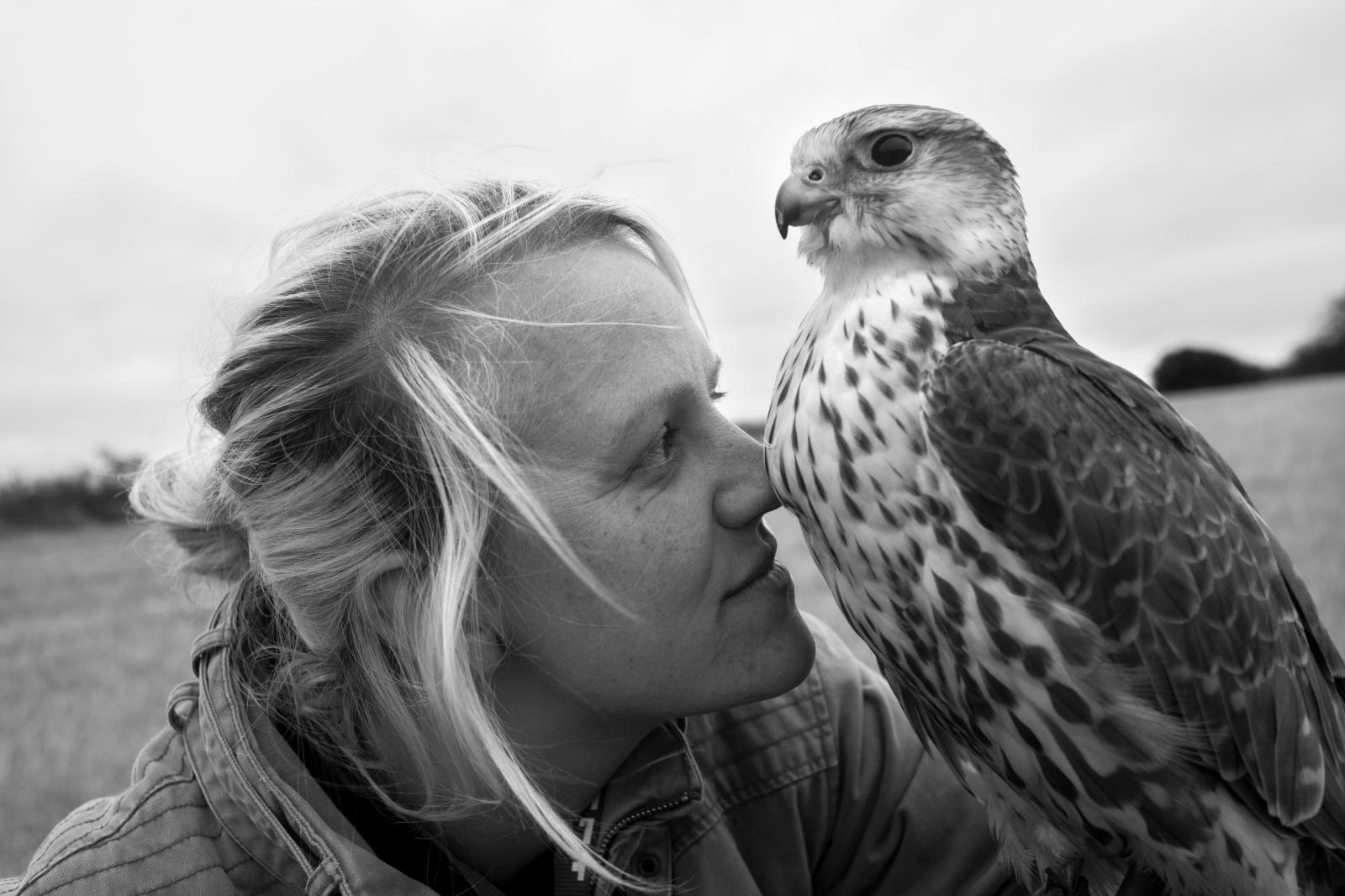 Louise Hoffbeck after finishing daily fly with her Saker Falcon.