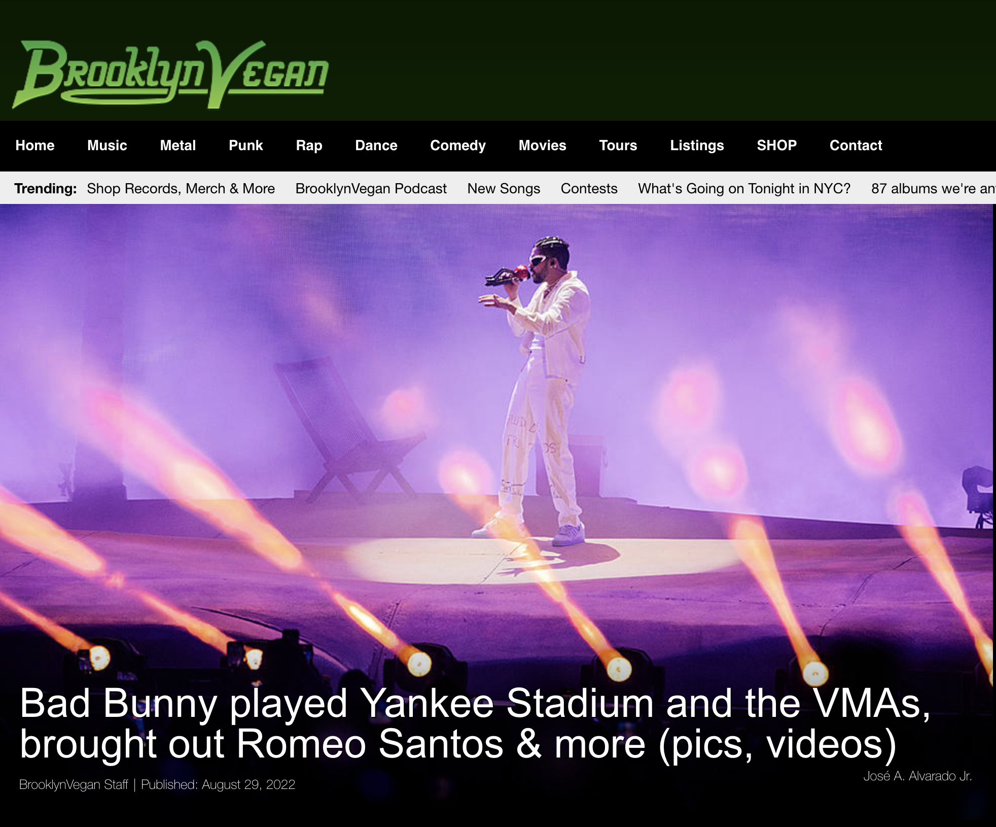 for Brooklyn Vegan: Bad Bunny played Yankee Stadium and the VMAs, brought out Romeo Santos