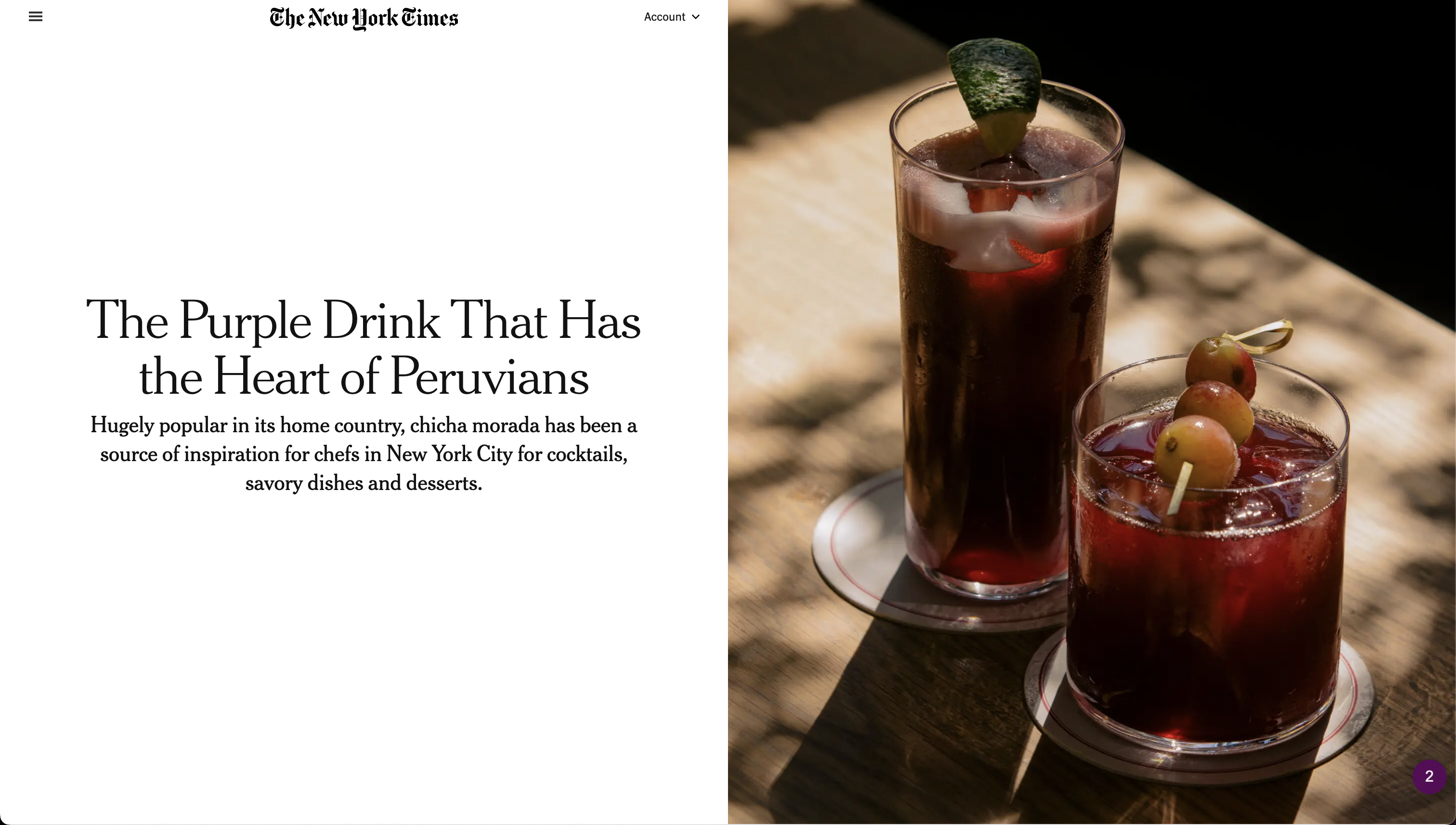 for The New York Times: The Purple Drink That Has the Heart of Peruvians