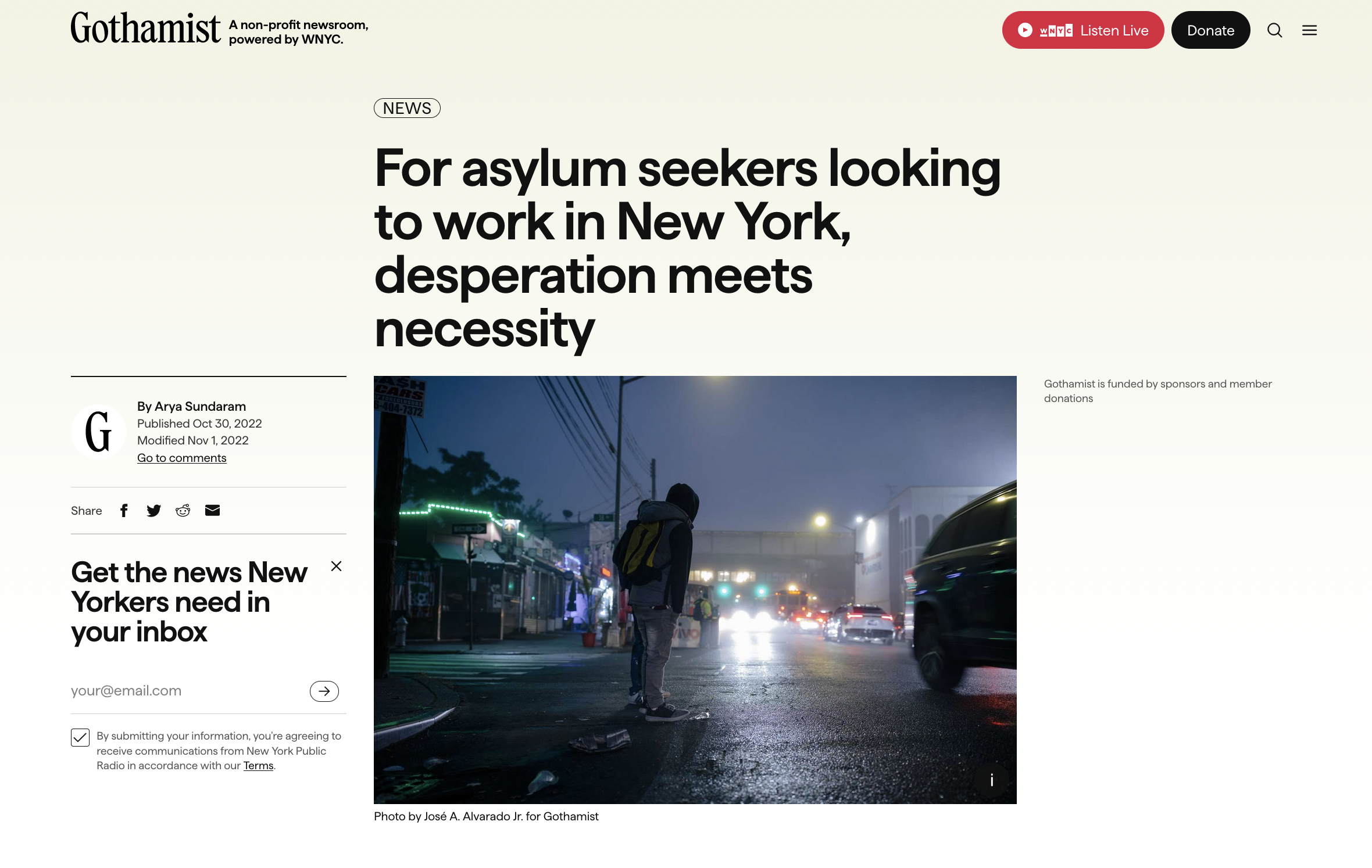 Thumbnail of for Gothamist: For asylum seekers looking to work in New York, desperation meets necessity.