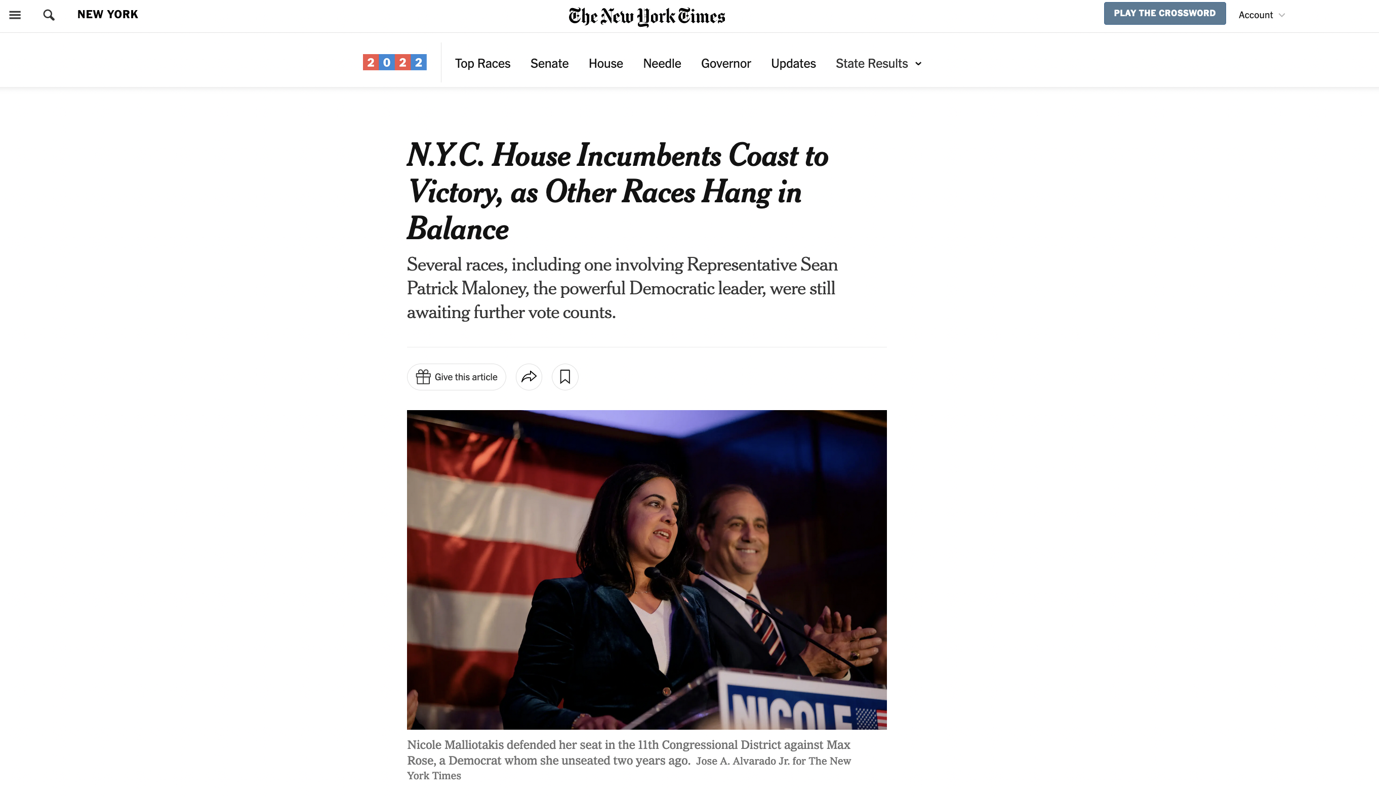 for The New York Times: N.Y.C. House Incumbents Coast to Victory, as Other Races Hang in Balance