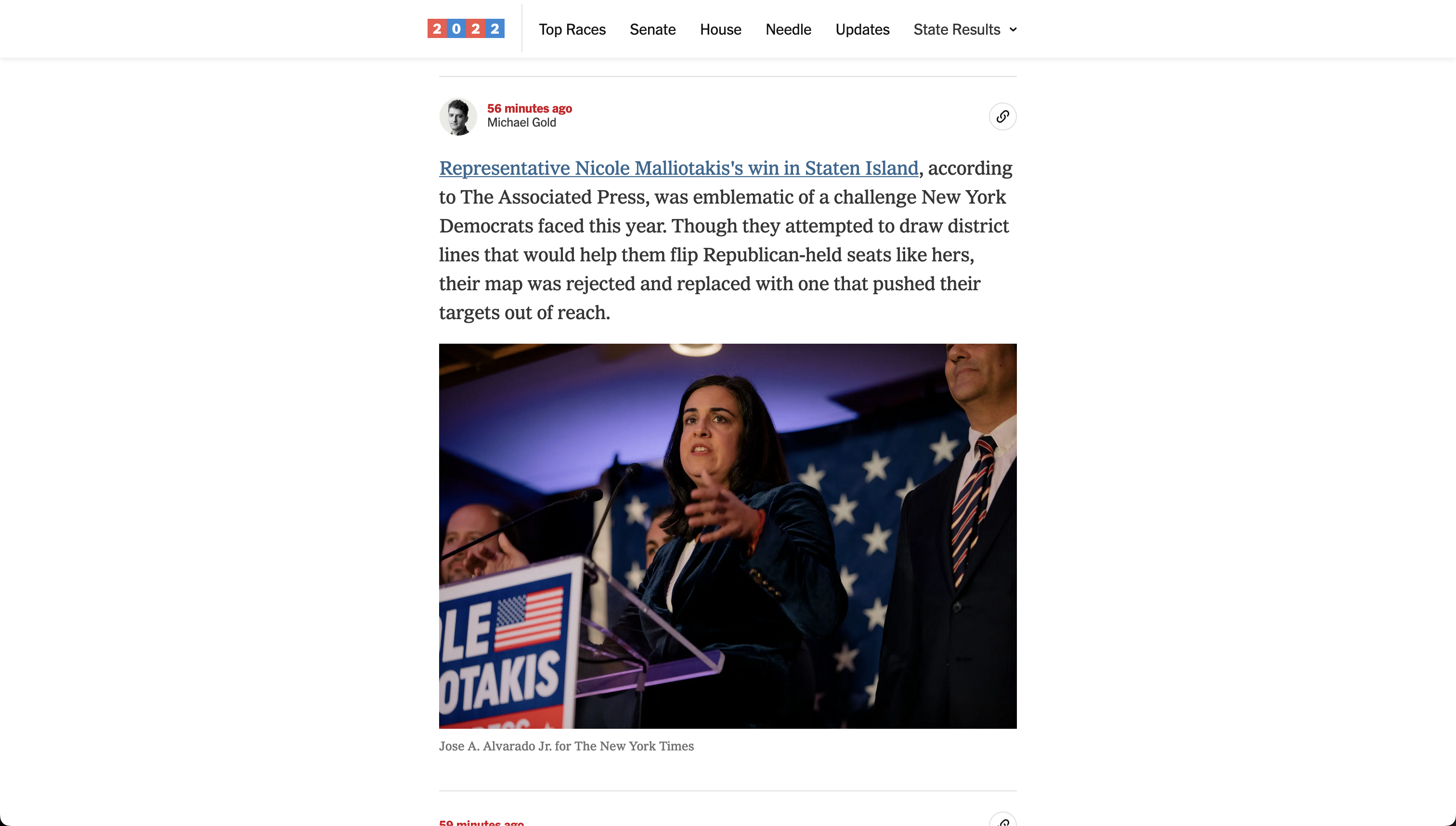 for The New York Times: Representative Nicole Malliotakis's win in Staten Island