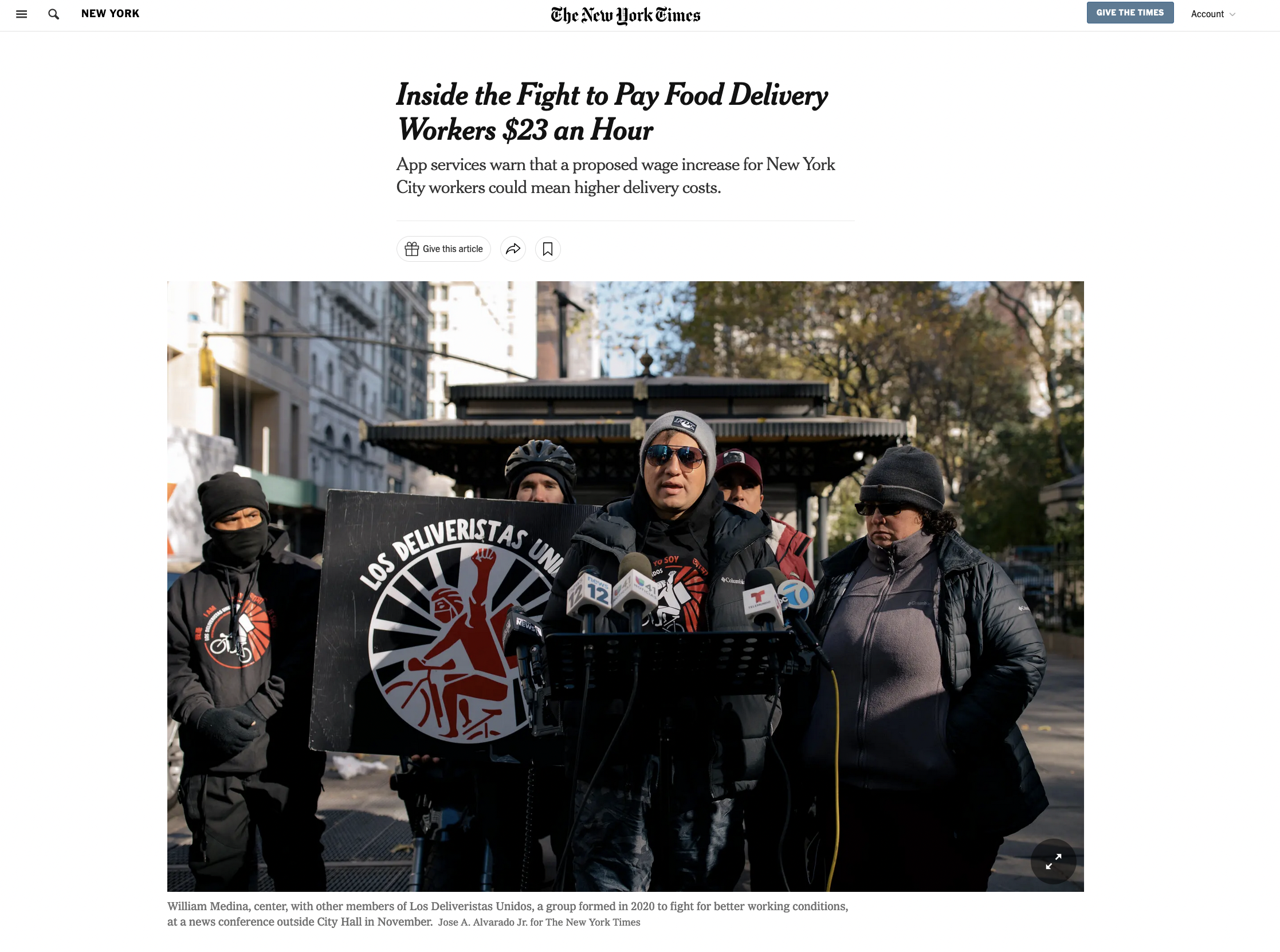 Thumbnail of for The New York Times: Inside the Fight to Pay Food Delivery Workers $23 an Hour