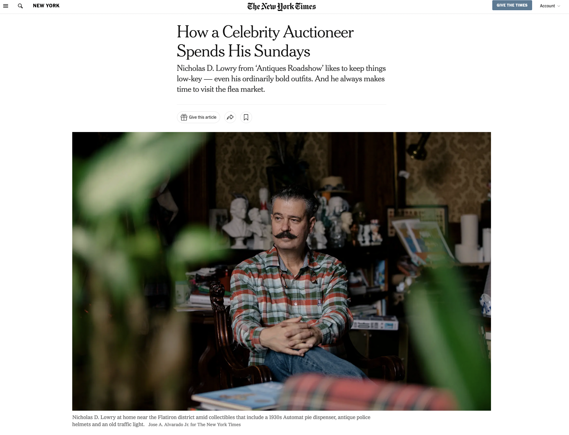 Thumbnail of for The New York Times: How a Celebrity Auctioneer Spends His Sundays