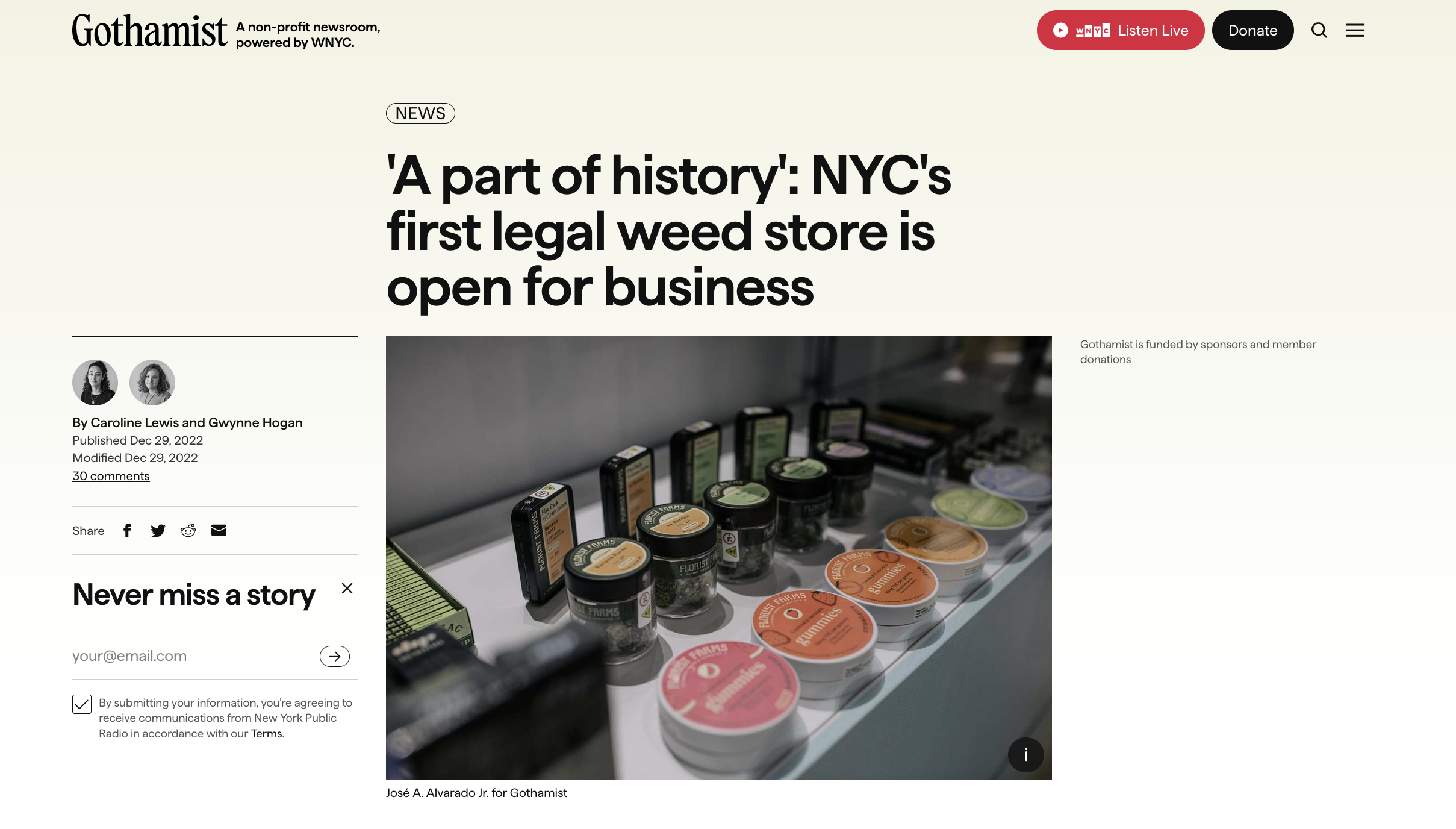 for Gothamist: 'A part of history': NYC's first legal weed store is open for business