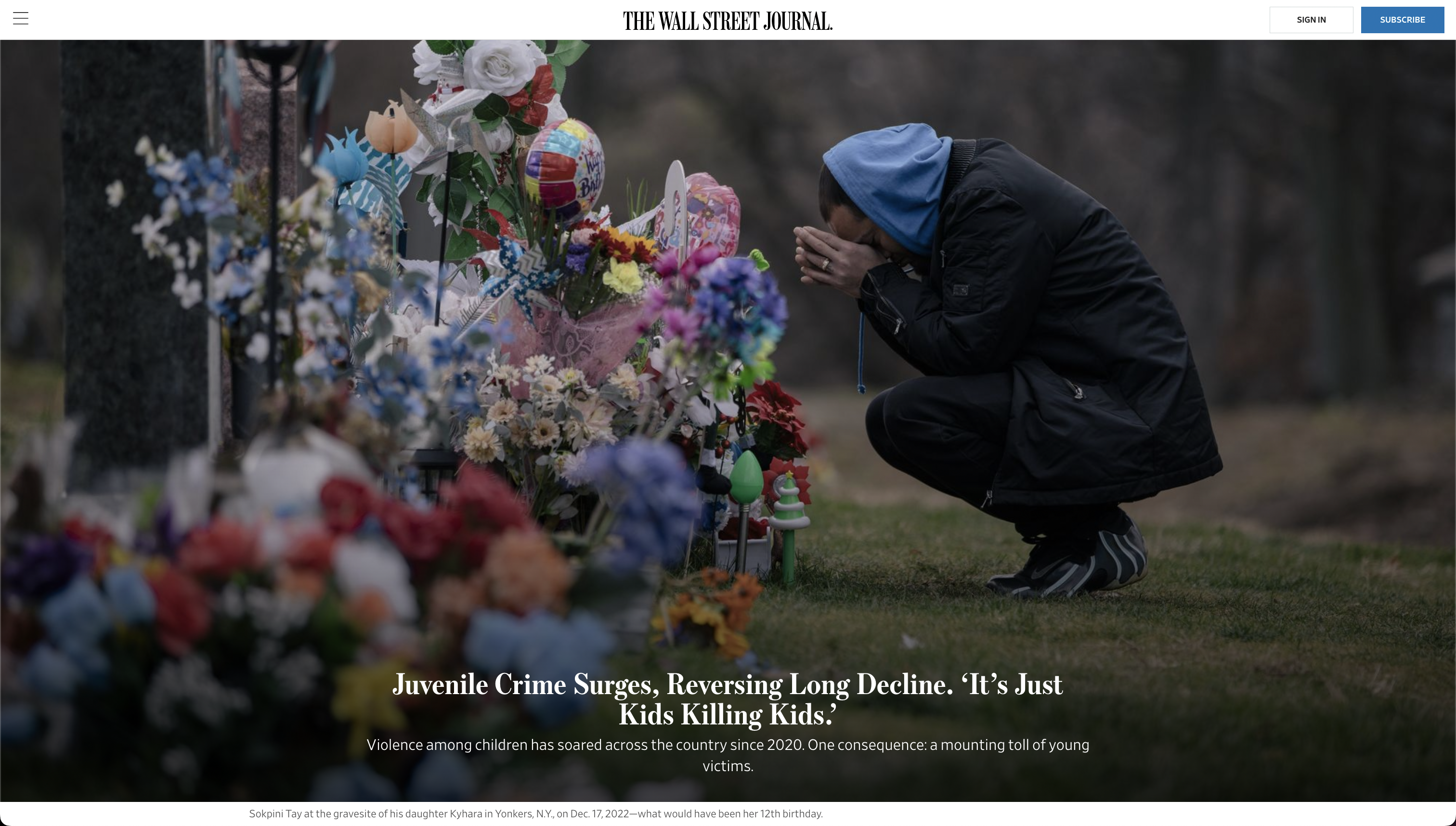 for The Wall Street Journal: Juvenile Crime Surges, Reversing Long Decline. ‘It’s Just Kids Killing Kids.’
