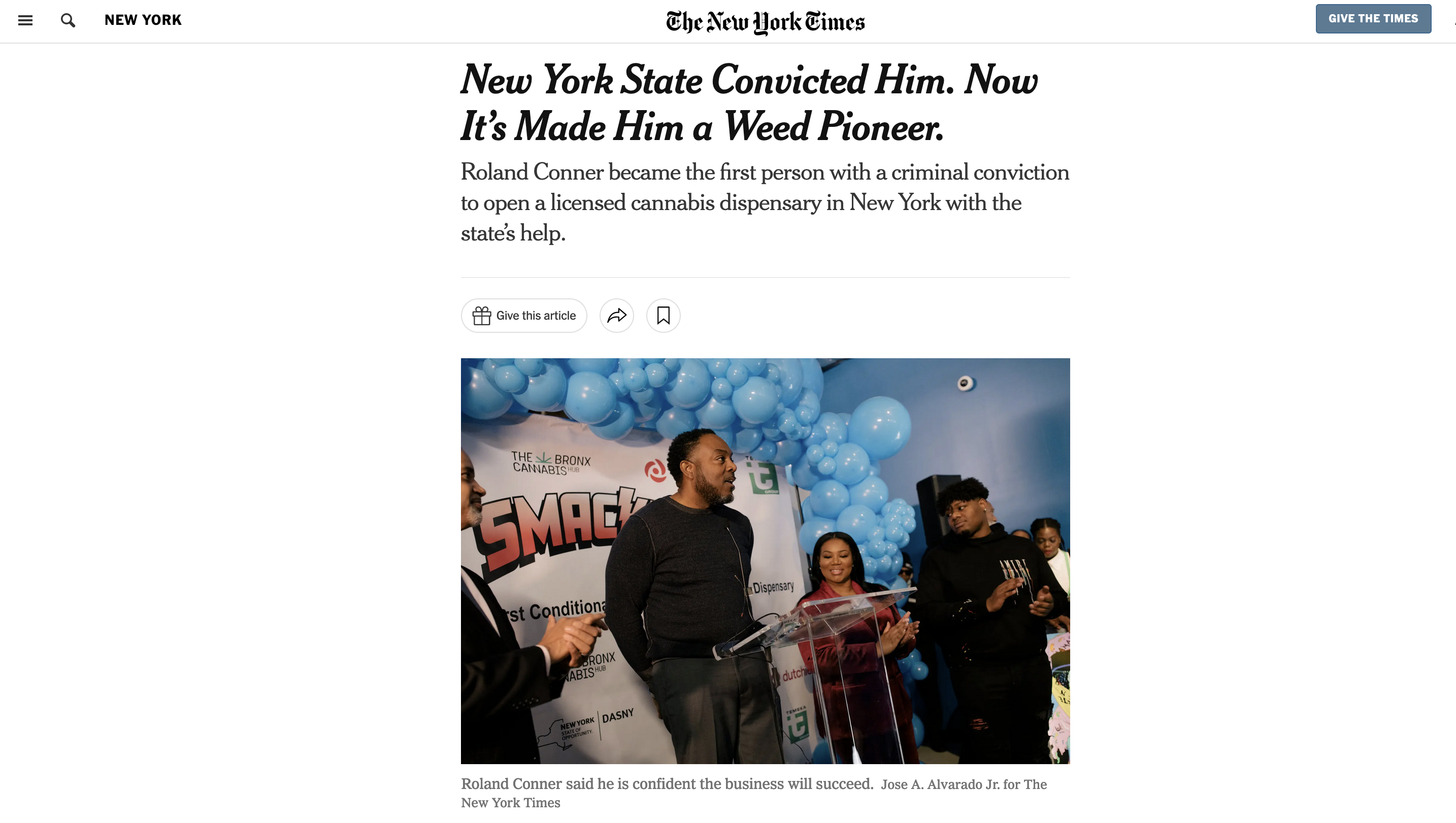 Thumbnail of for The New York Times: New York State Convicted Him. Now It’s Made Him a Weed Pioneer.