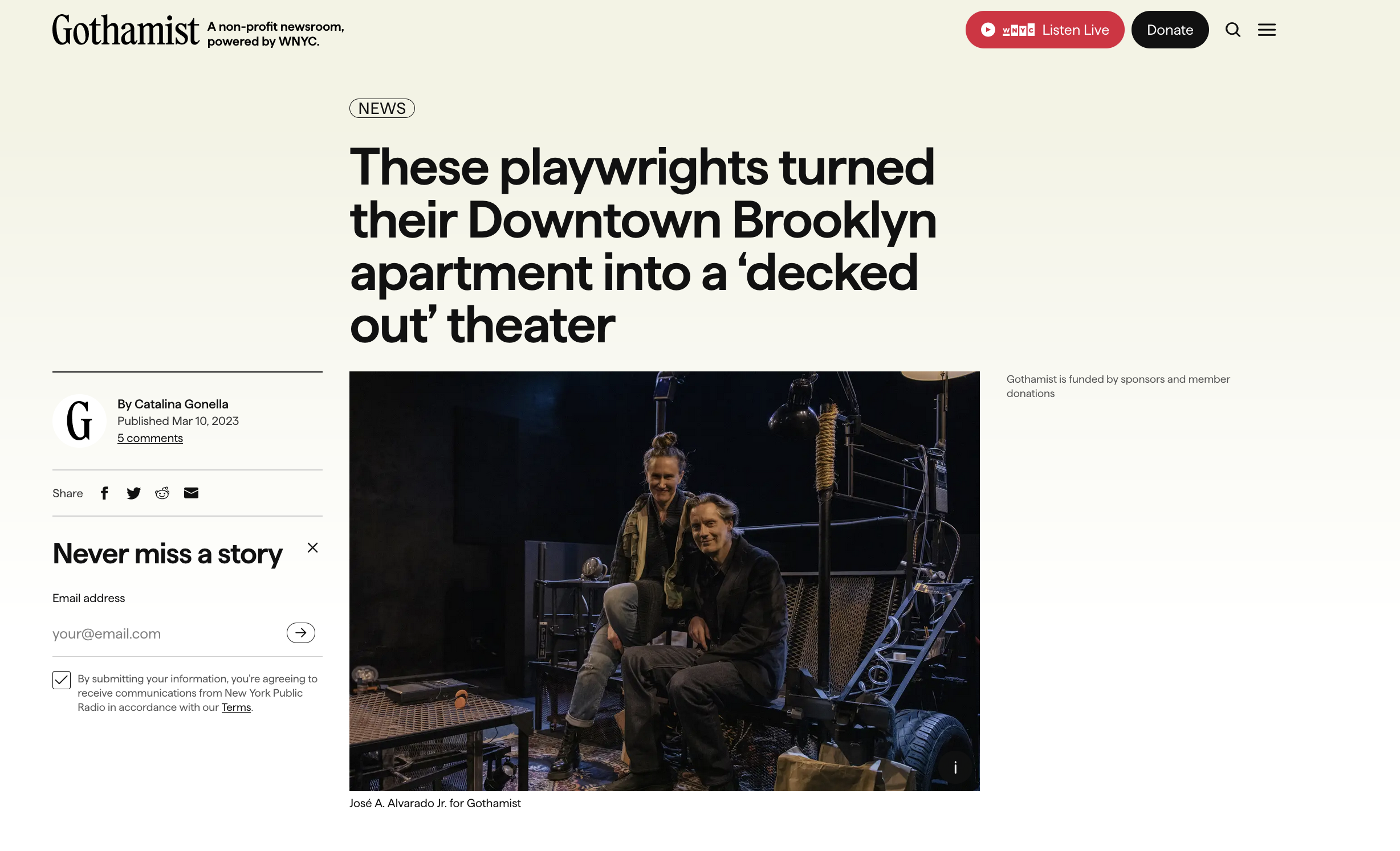 for Gothamist: These playwrights turned their Downtown Brooklyn apartment into a ‘decked out’ theater