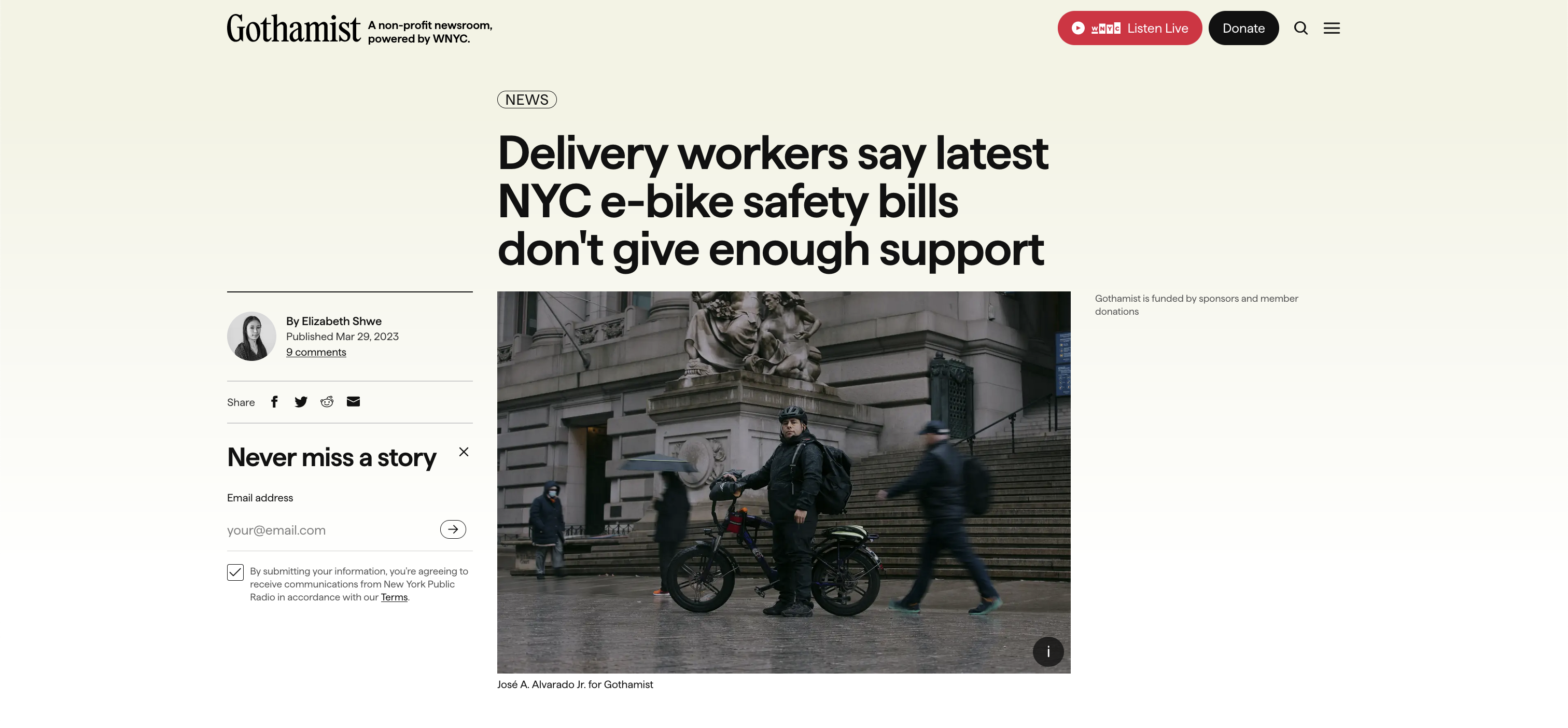 for Gothamist: Delivery workers say latest NYC e-bike safety bills don't give enough support