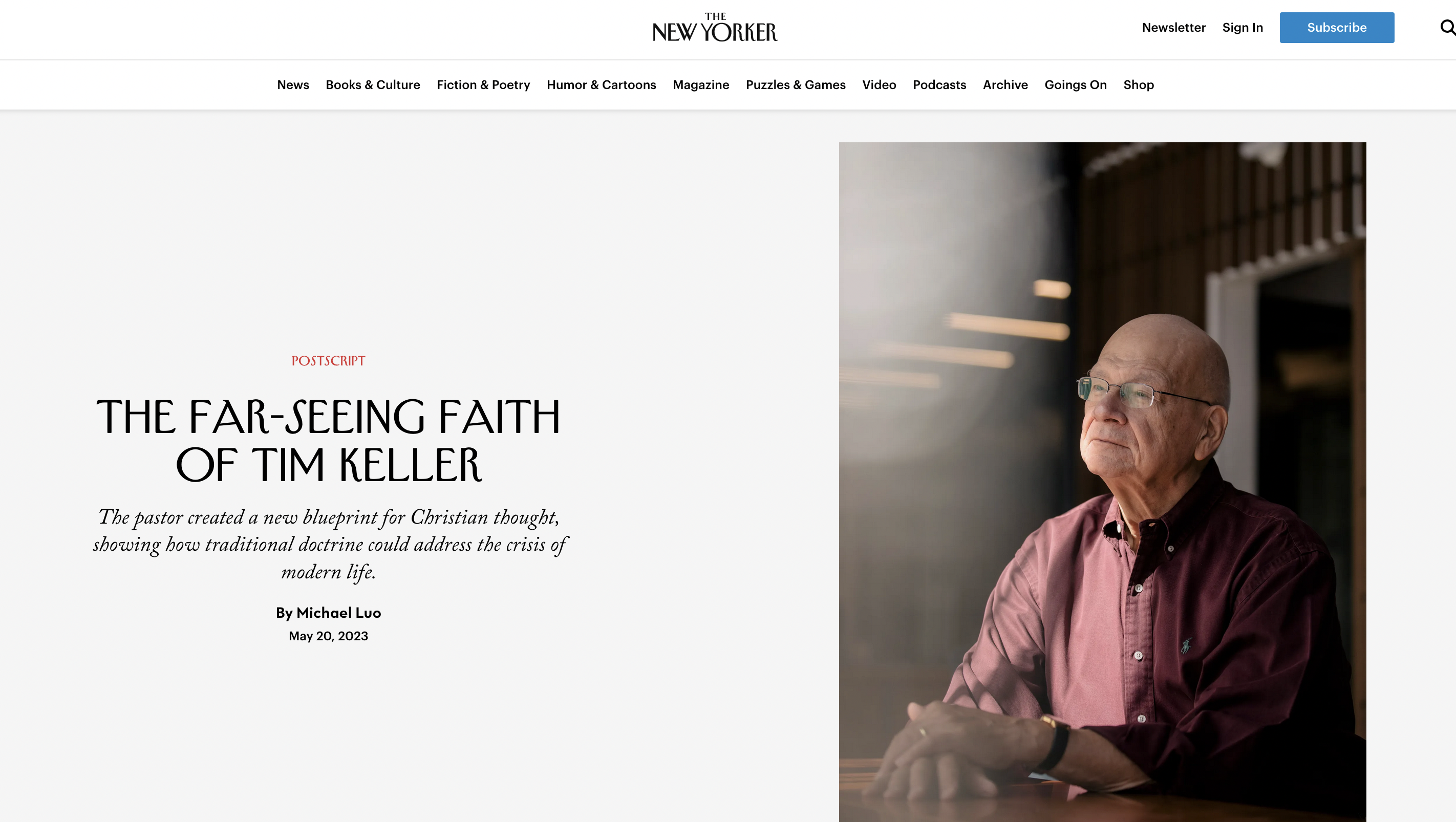 Thumbnail of for The New Yorker: The Far-Seeing Faith of Tim Keller