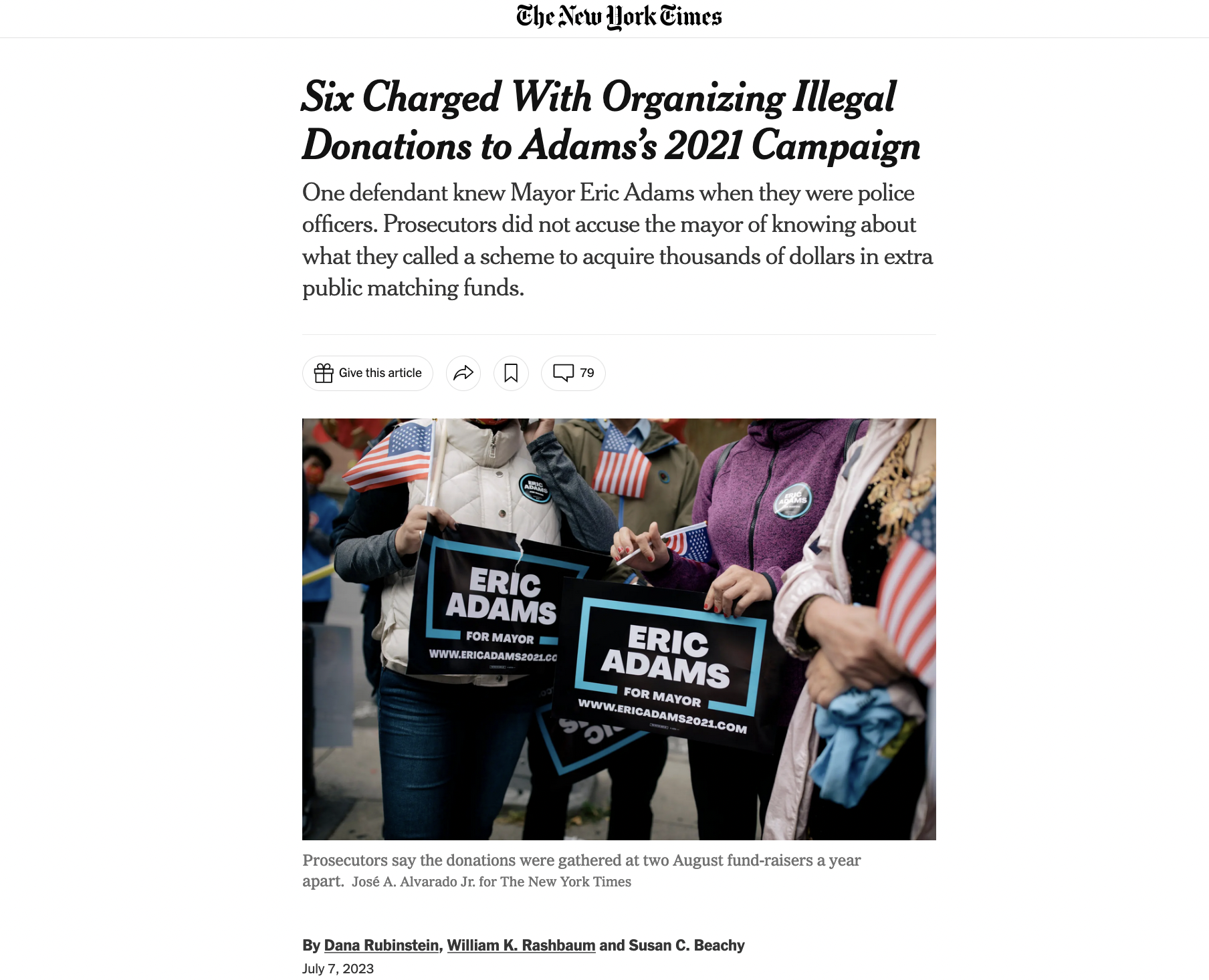 Thumbnail of for The New York Times: Six Charged With Organizing Illegal Donations to Adams’s 2021 Campaign