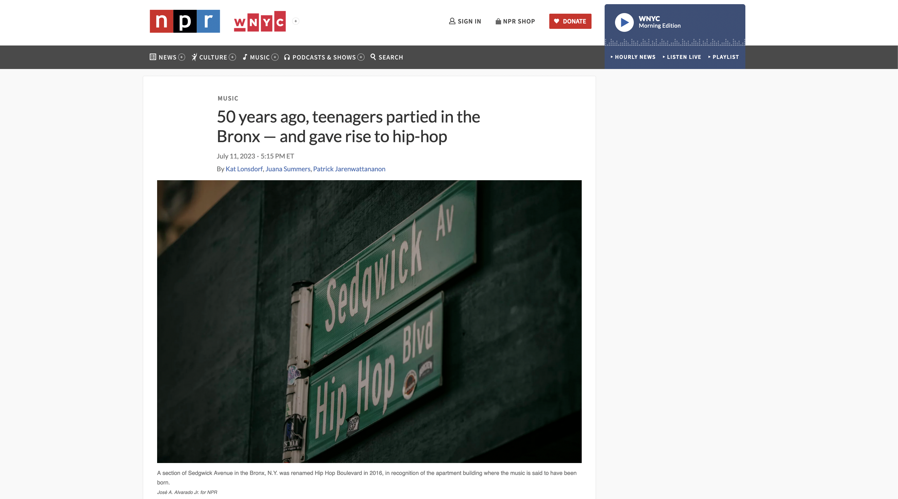 Thumbnail of for NPR: 50 years ago, teenagers partied in the Bronx — and gave rise to hip-hop