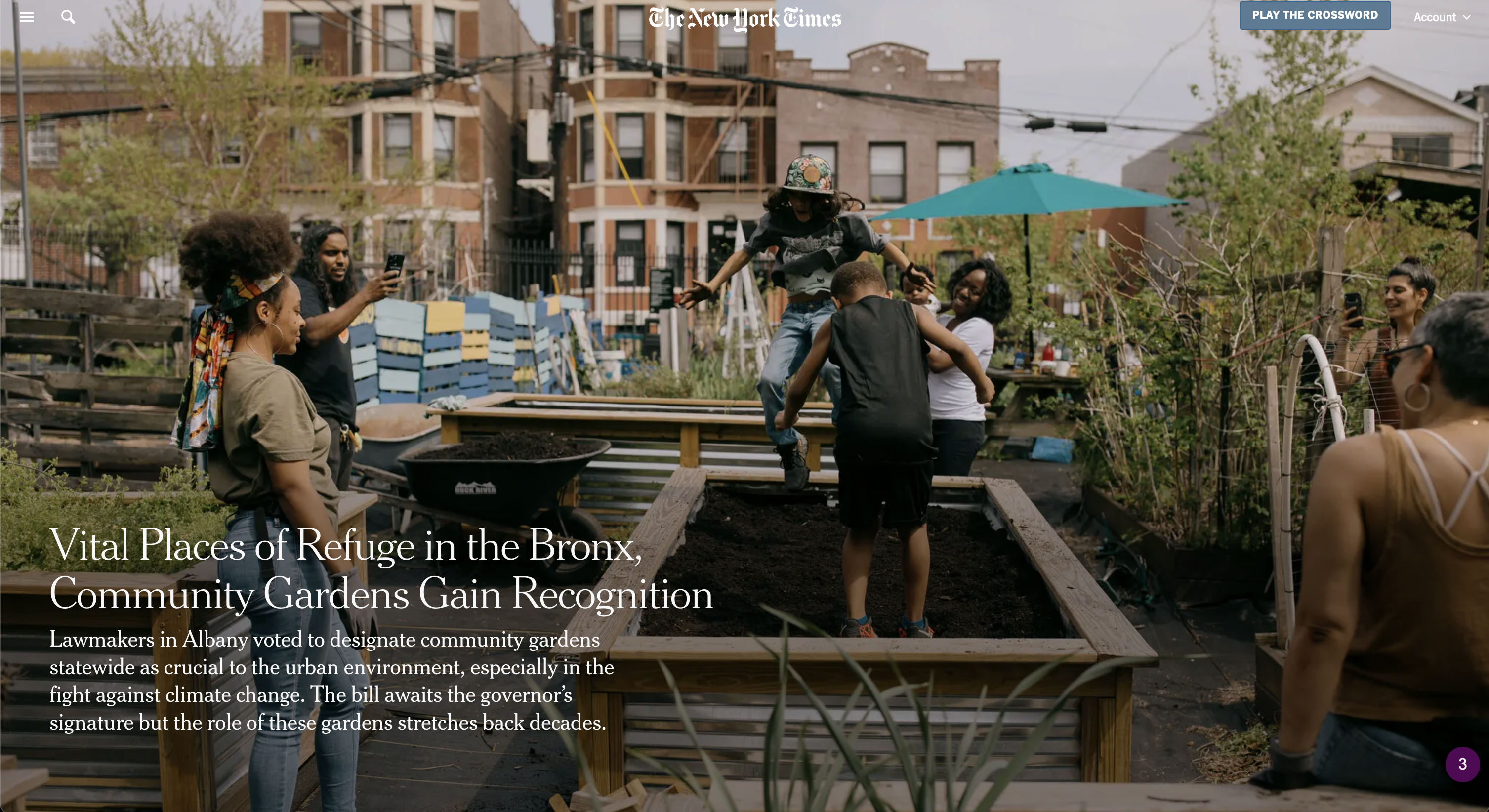 Thumbnail of for The New York Times: Vital Places of Refuge in the Bronx, Community Gardens Gain Recognition
