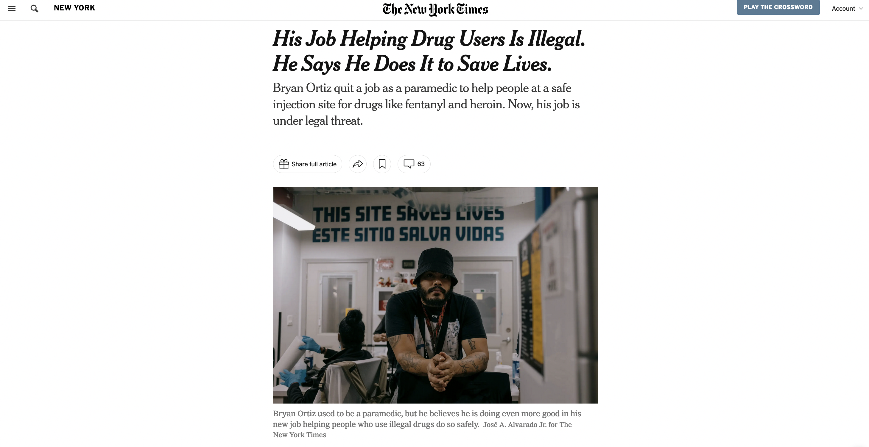 for The New York Times: His Job Helping Drug Users Is Illegal. He Says He Does It to Save Lives.