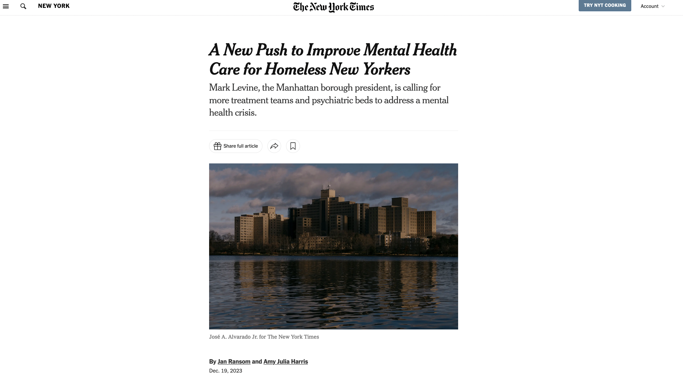 for The New York Times: A New Push to Improve Mental Health Care for Homeless New Yorkers