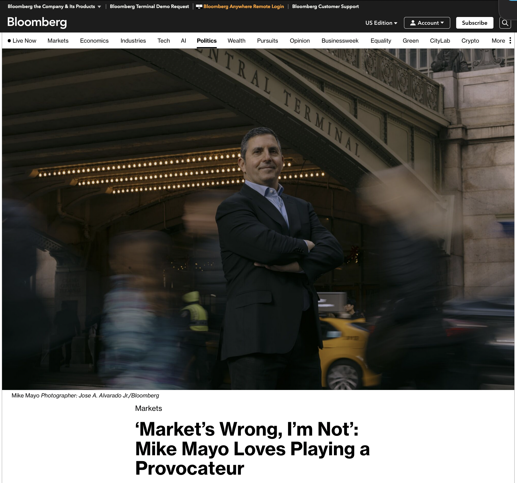 for Bloomberg: ‘Market’s Wrong, I’m Not’: Mike Mayo Loves Playing a Provocateur