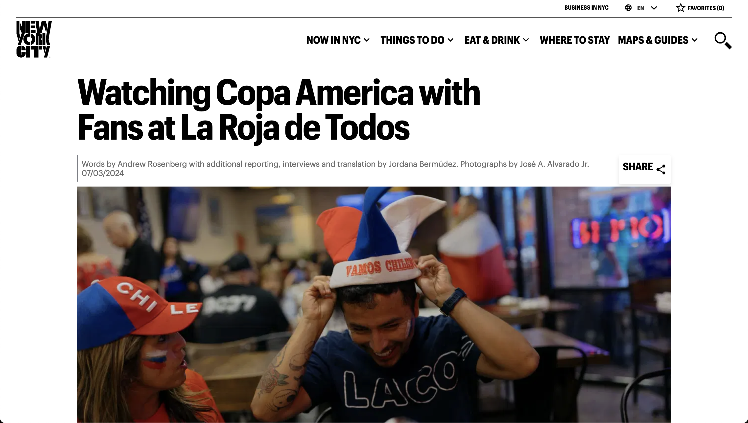 for NYC Tourism: Watching Copa America with Fans at La Roja de Todos 