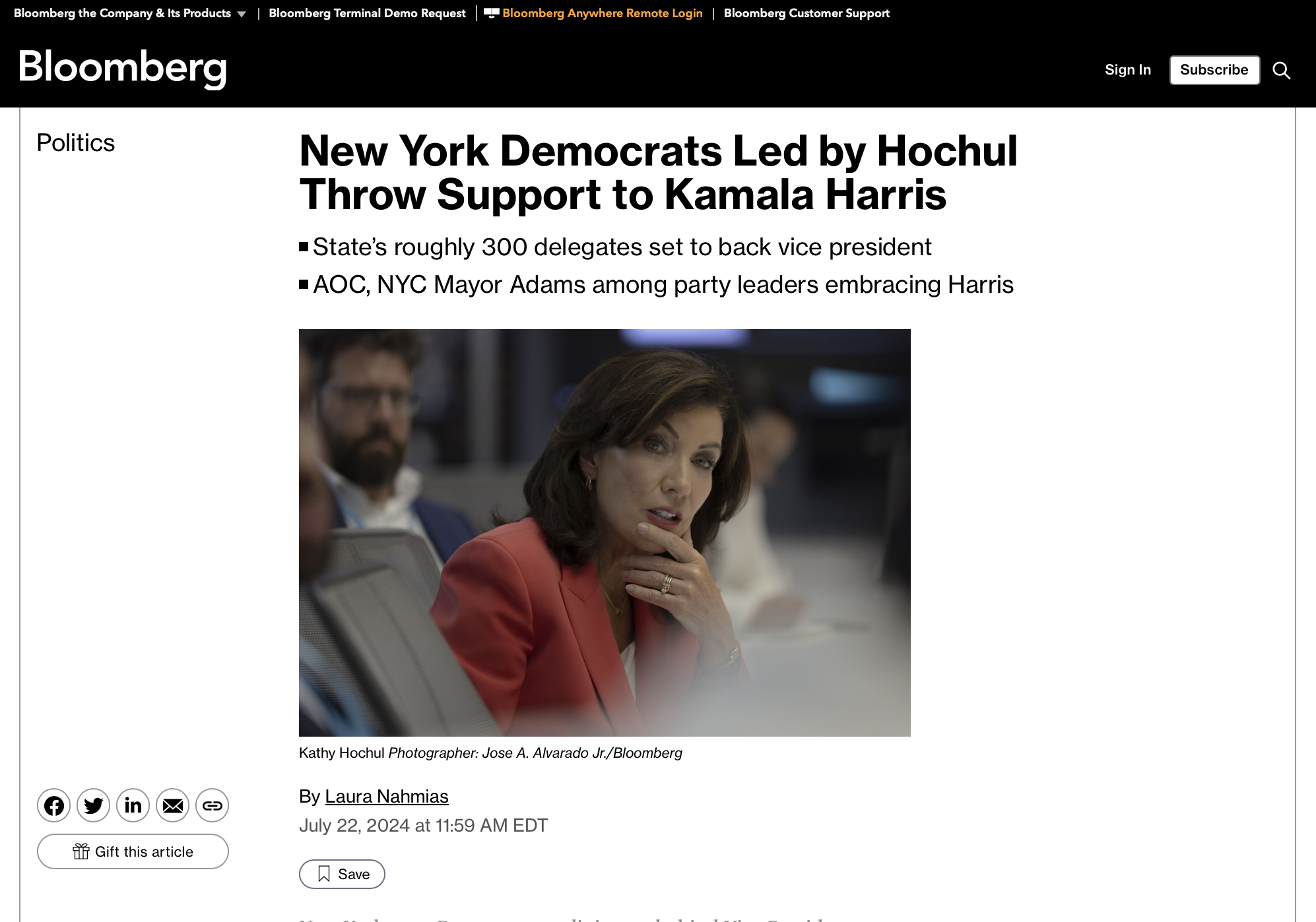 for Bloomberg: Governor Kathy Hochul