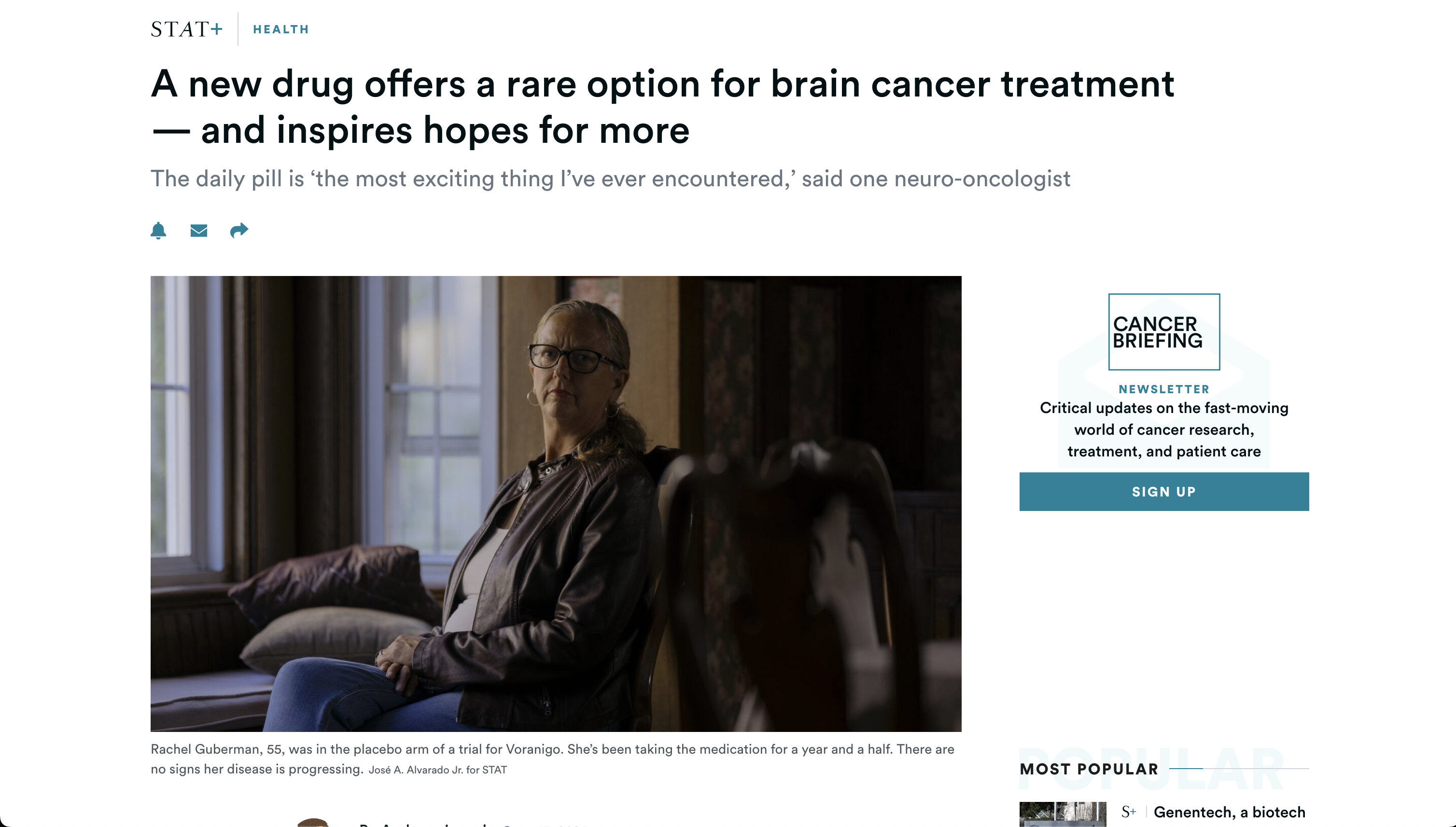 for STAT: A new drug offers a rare option for brain cancer treatment — and inspires hopes for more