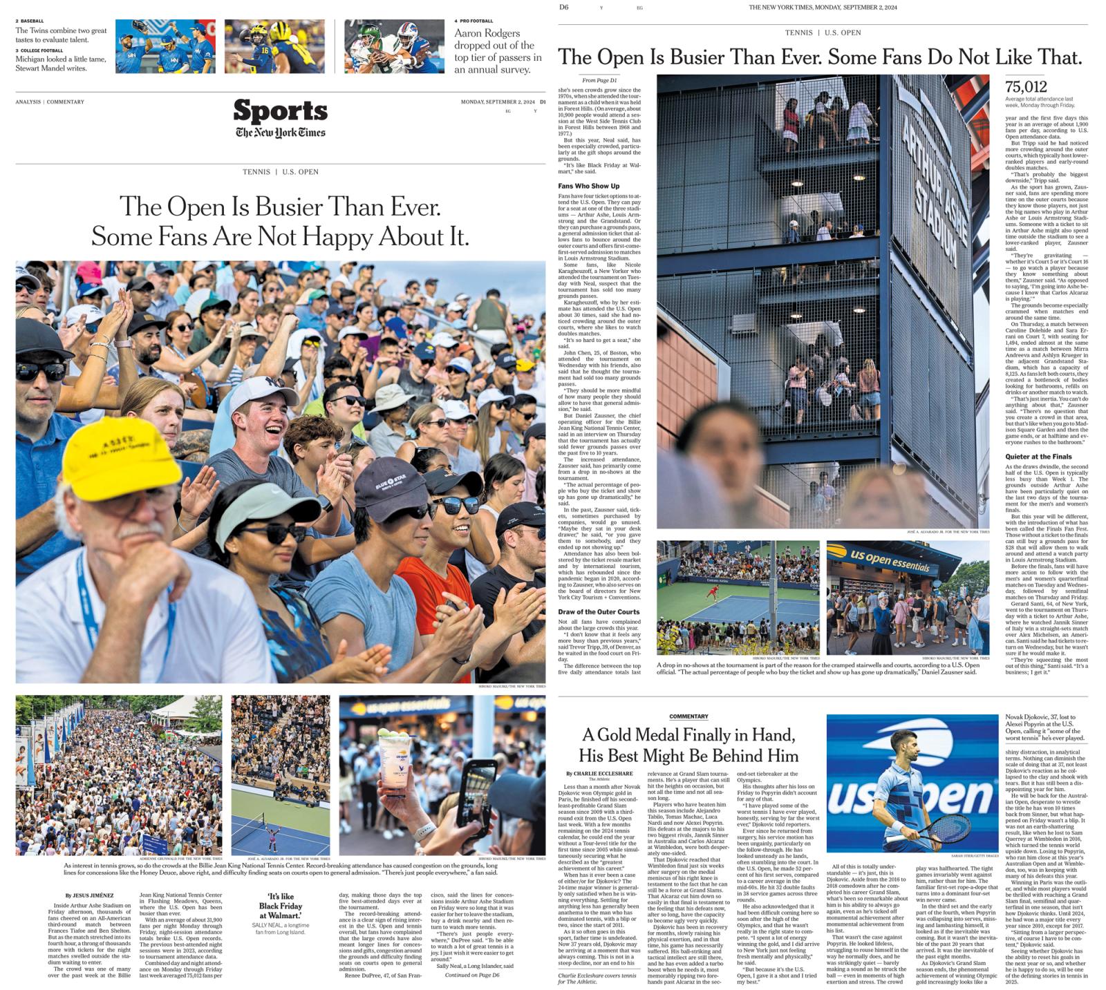 for The New York Times: The U.S. Open Is Busier Than Ever. Some Fans Are Not Happy About It.