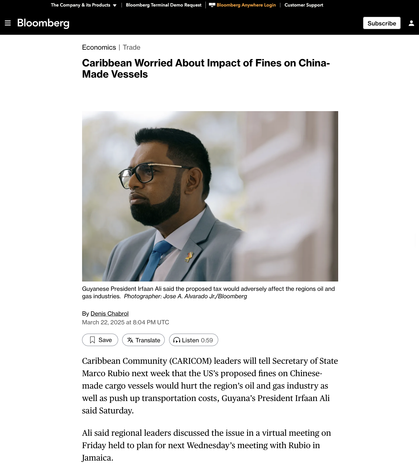 for Bloomberg: Caribbean Worried About Impact of Fines on China-Made Vessels