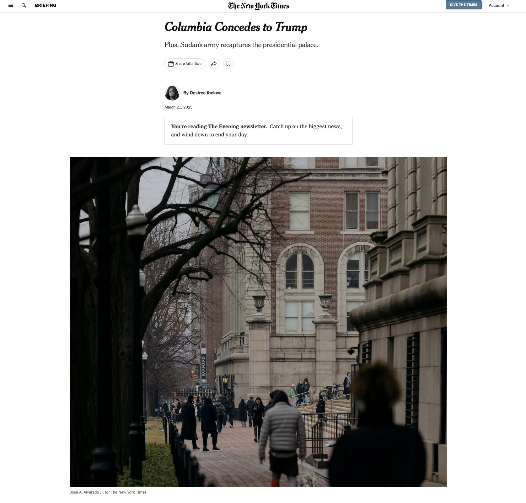 for The New York Times: Columbia Concedes to Trump