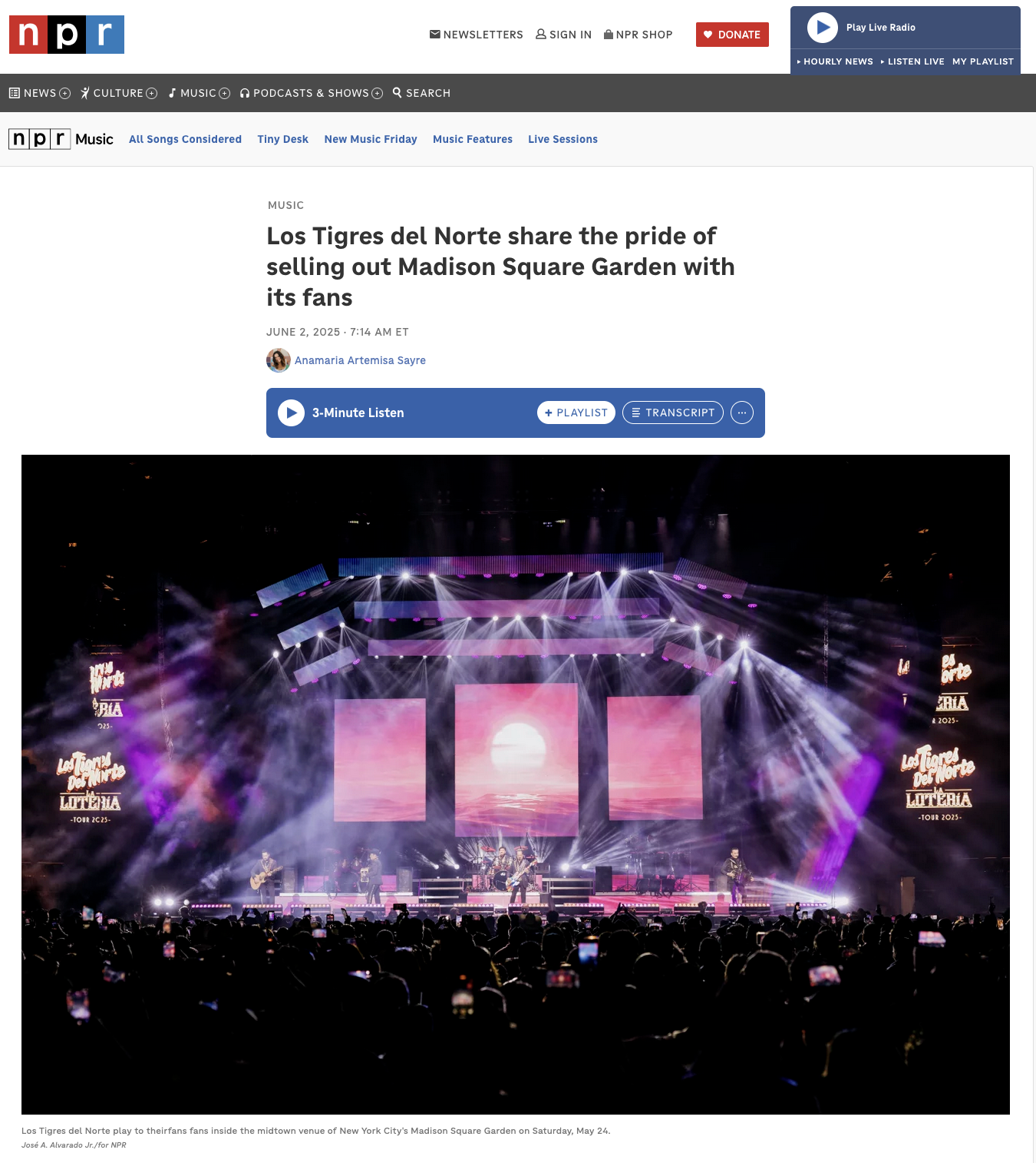 for NPR: Los Tigres del Norte share the pride of selling out Madison Square Garden with its fans