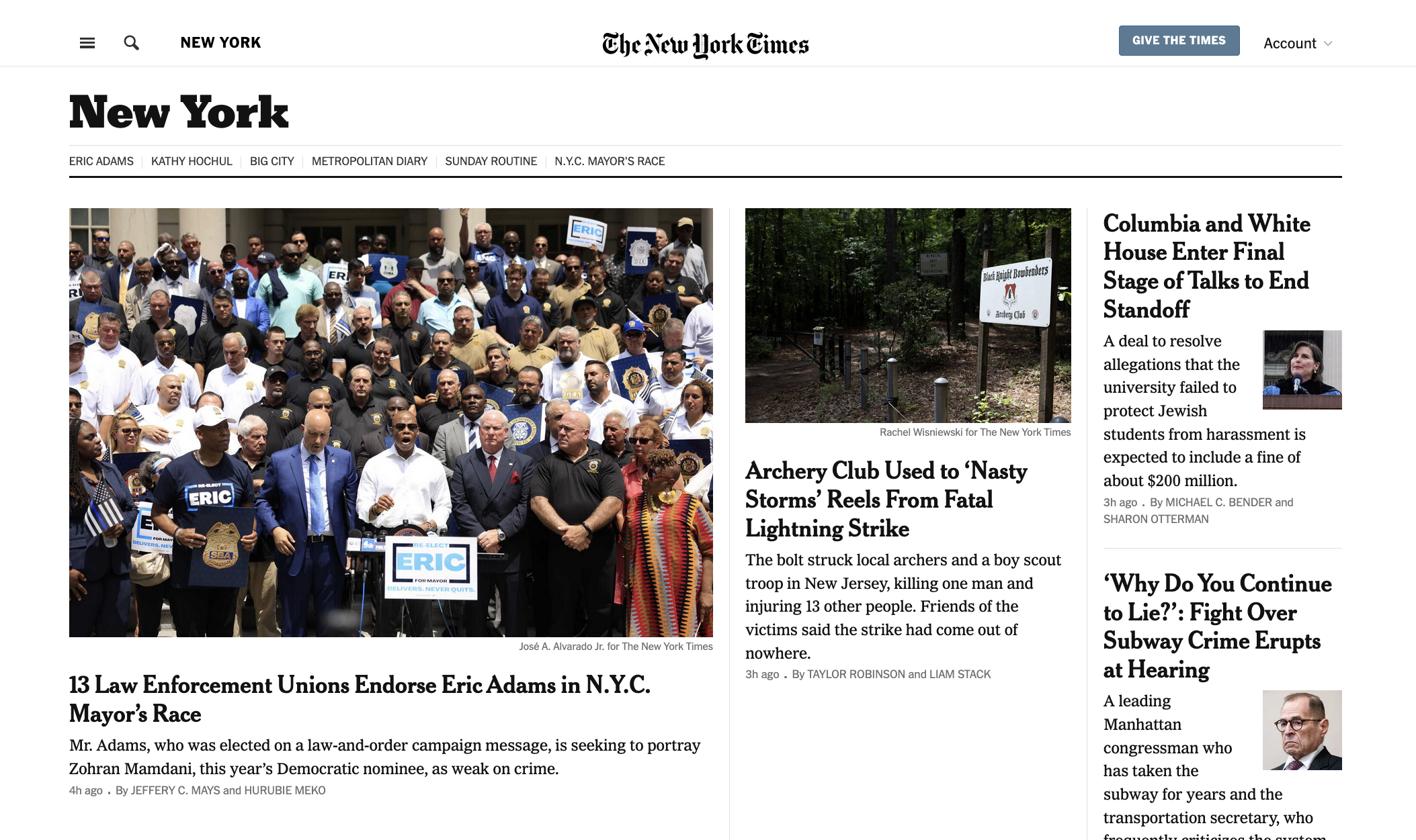 for The New York Times: 13 Law Enforcement Unions Endorse Eric Adams in N.Y.C. Mayor’s Race