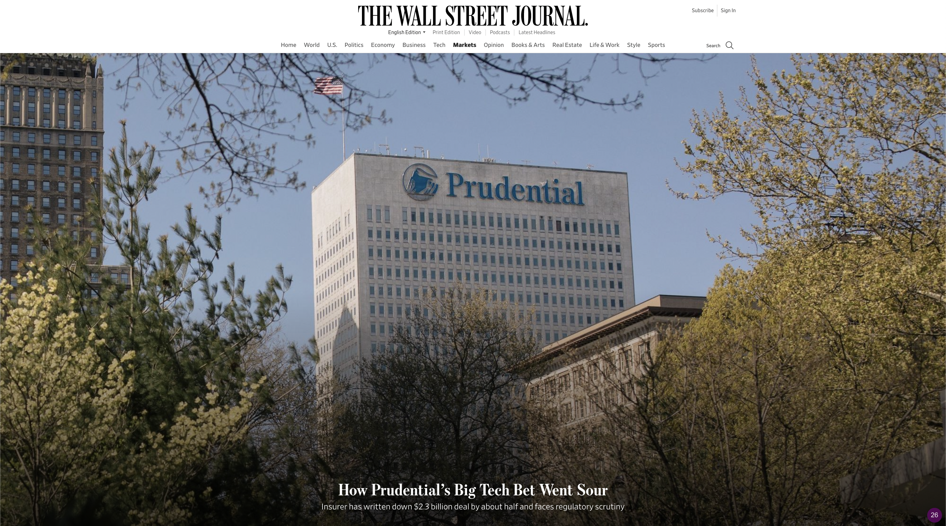 Thumbnail of for The Wall Street Journal: How Prudential’s Big Tech Bet Went Sour