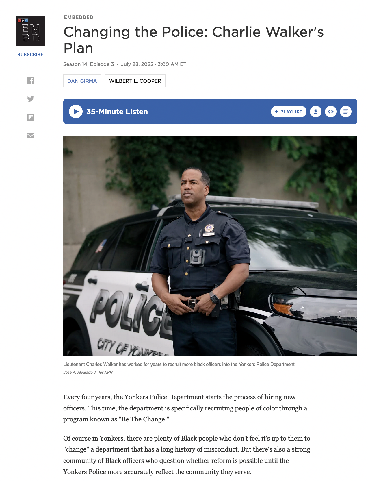 for The Marshall Project and NPR’s Embedded: Changing the Police, Charlie Walker's Plan